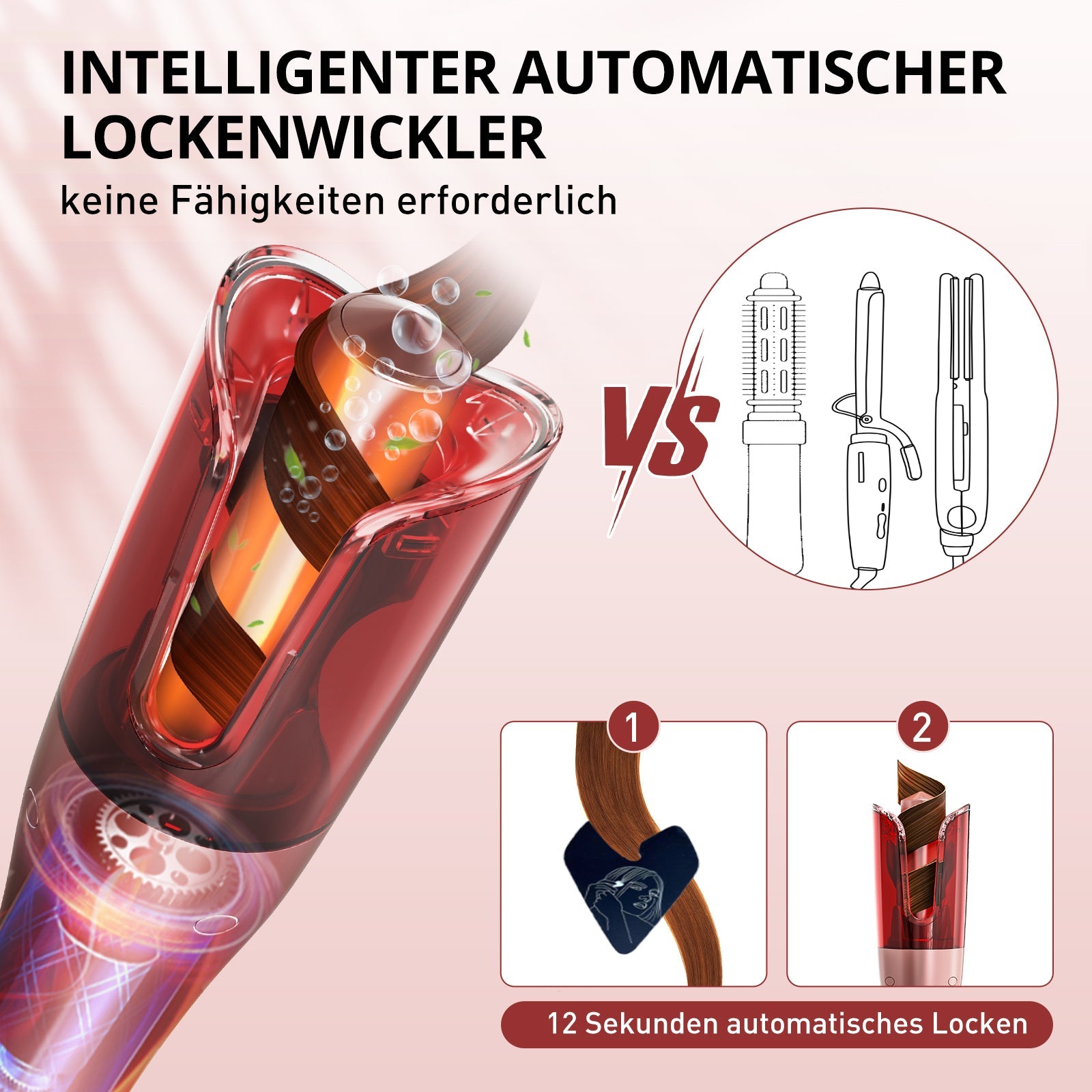 2024 Verbesserter Automatischer Lockenstab PCA003, Rotierender Lockenstab mit Anionen zum Schutz der Haare 2024