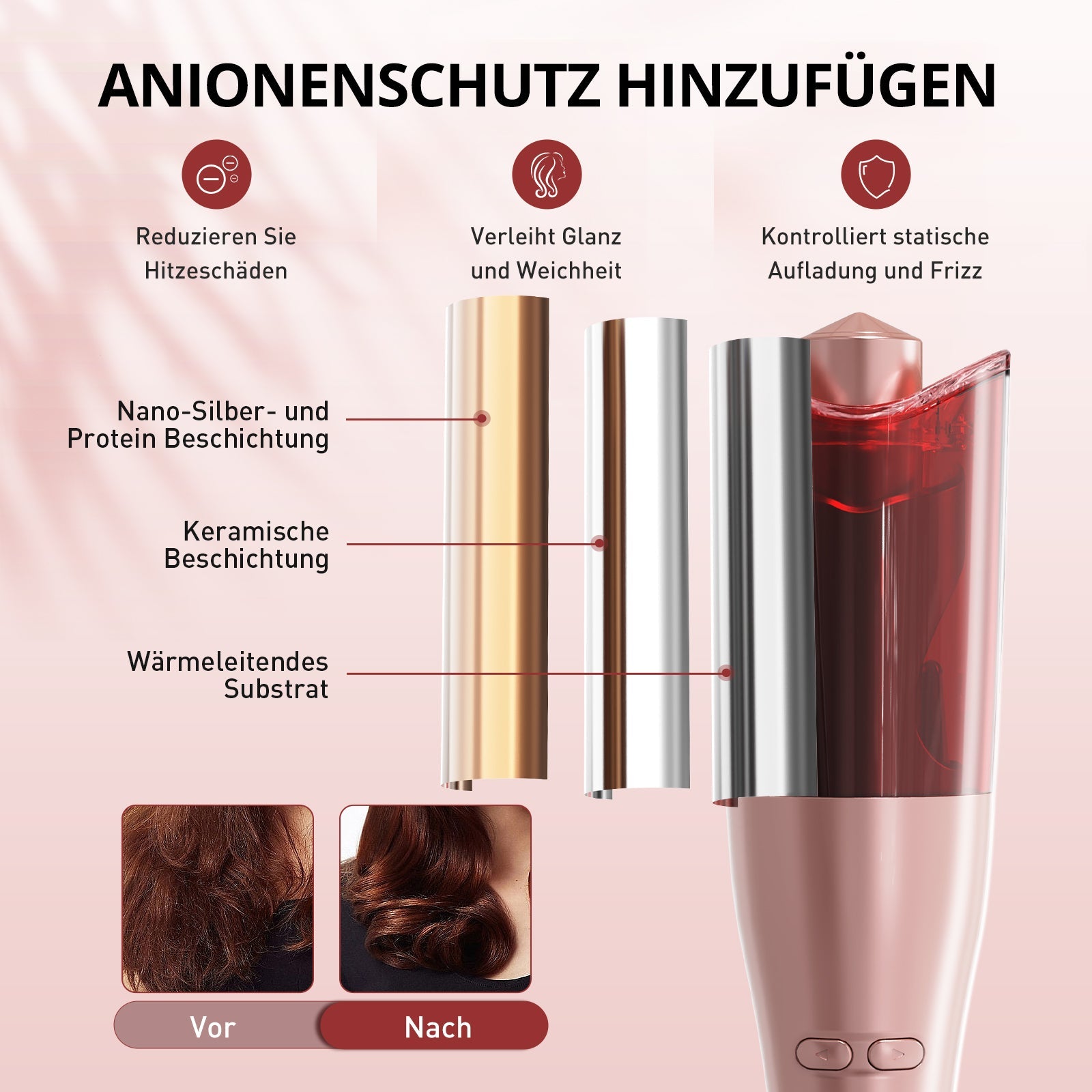 2024 Verbesserter Automatischer Lockenstab PCA003, Rotierender Lockenstab mit Anionen zum Schutz der Haare 2024
