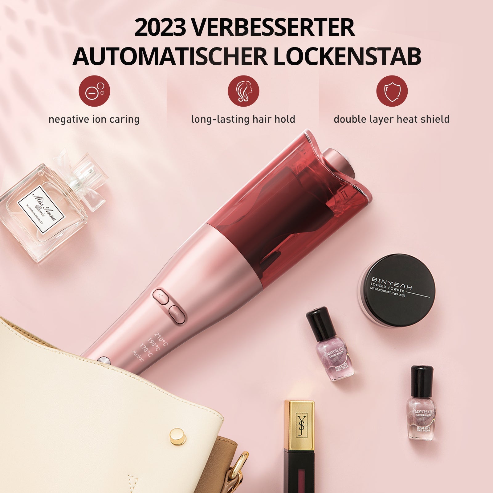 2024 Verbesserter Automatischer Lockenstab PCA003, Rotierender Lockenstab mit Anionen zum Schutz der Haare 2024