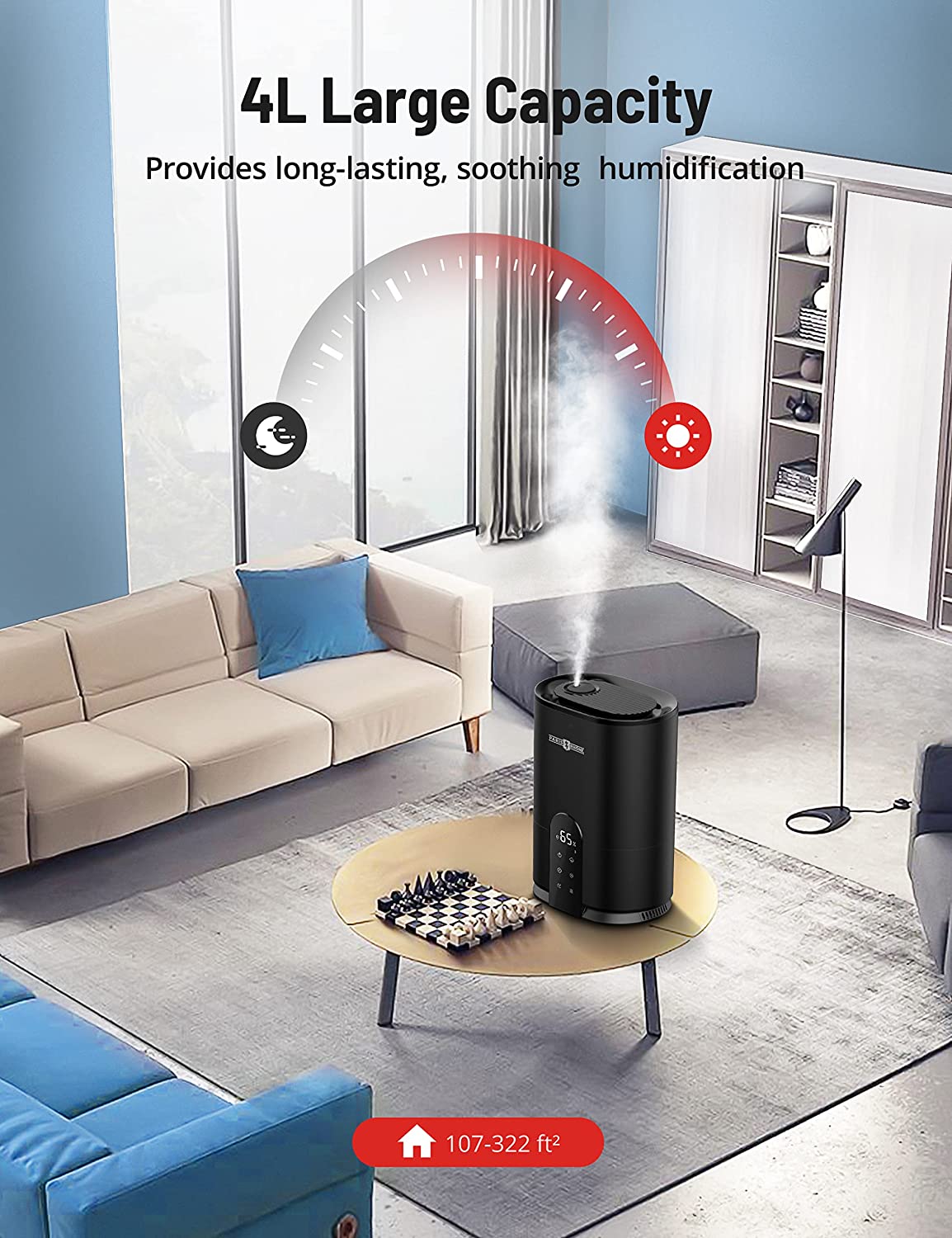 PARIS RHÔNE AH017 Luftbefeuchter Schlafzimmer, 4L Top-Fill Cool Mist Luftbefeuchter 2024