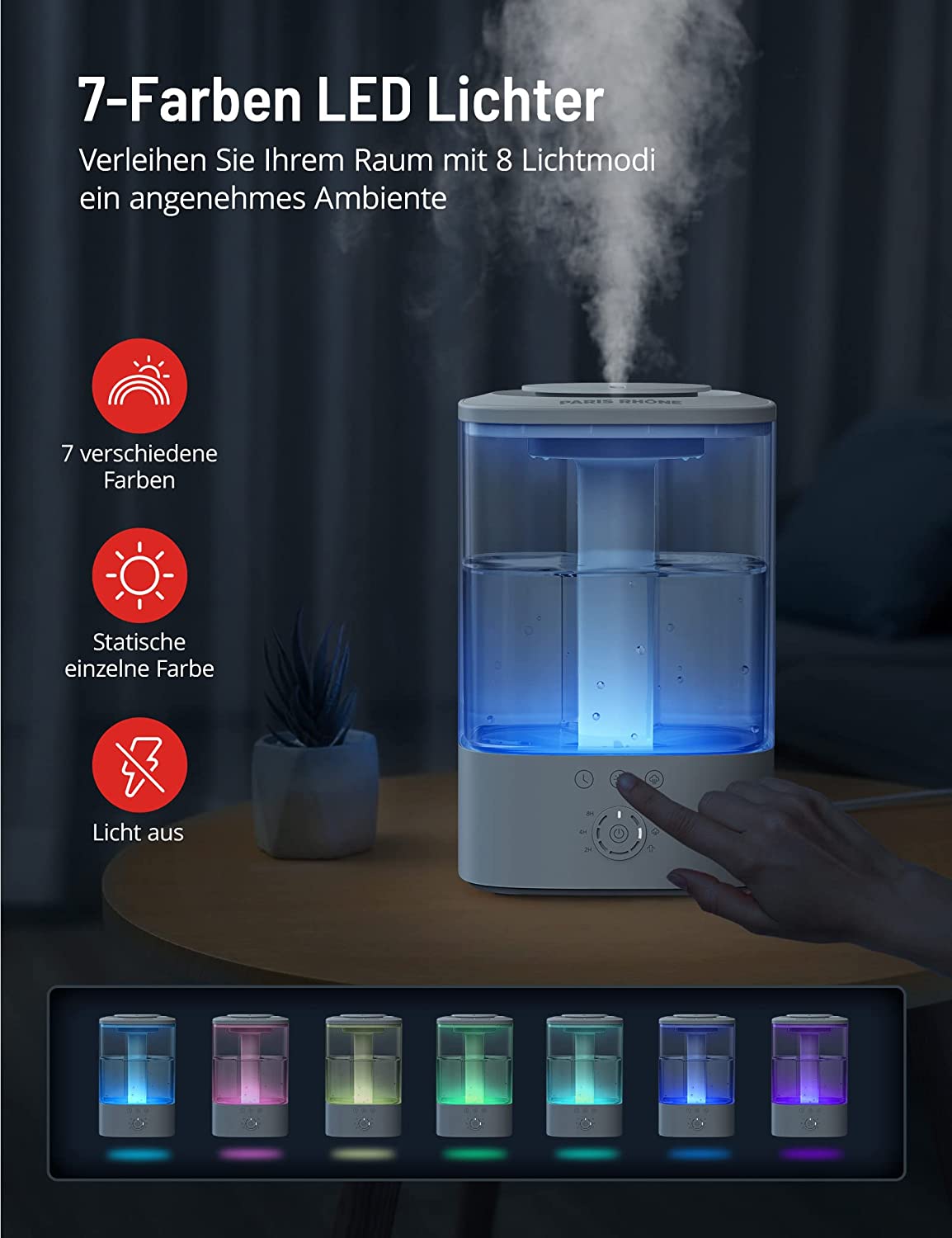 PARIS RHÔNE AH028 Luftbefeuchter Schlafzimmer 3.5L Top-Fill Humidifier Aroma Diffuser, 30H BPA-Frei Leise Raumbefeuchter 2024