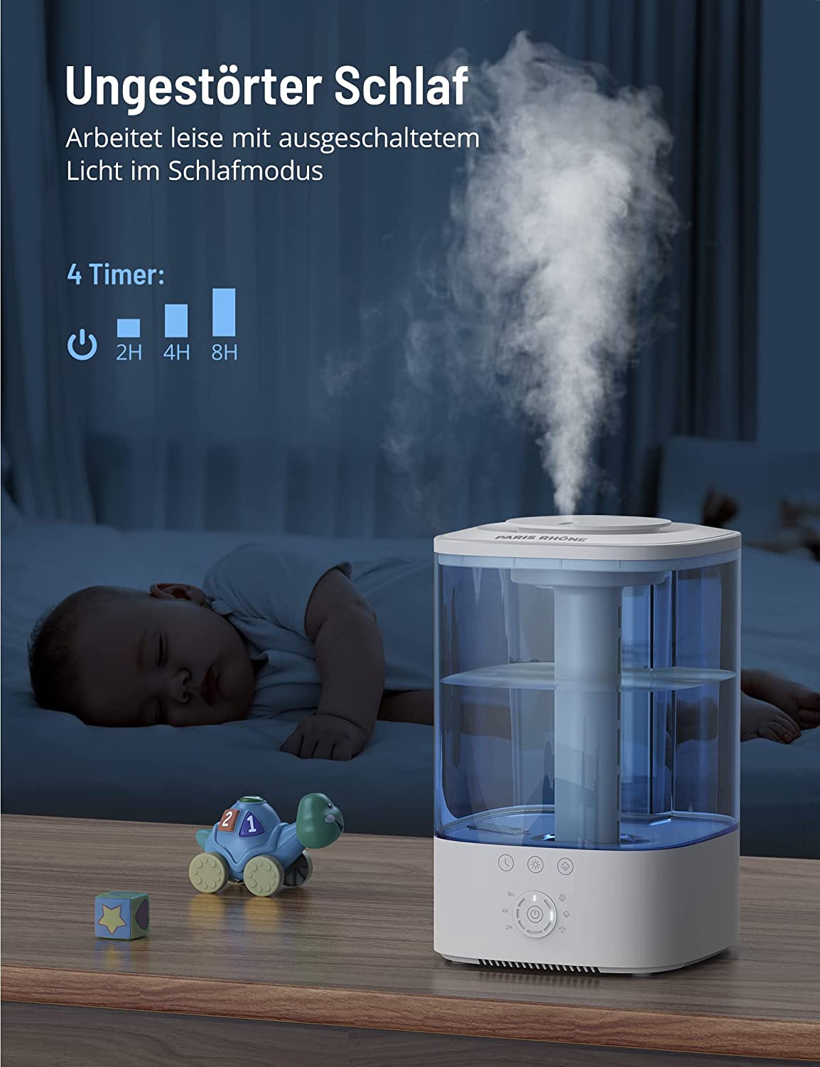 PARIS RHÔNE AH028 Luftbefeuchter Schlafzimmer 3.5L Top-Fill Humidifier Aroma Diffuser, 30H BPA-Frei Leise Raumbefeuchter 2024