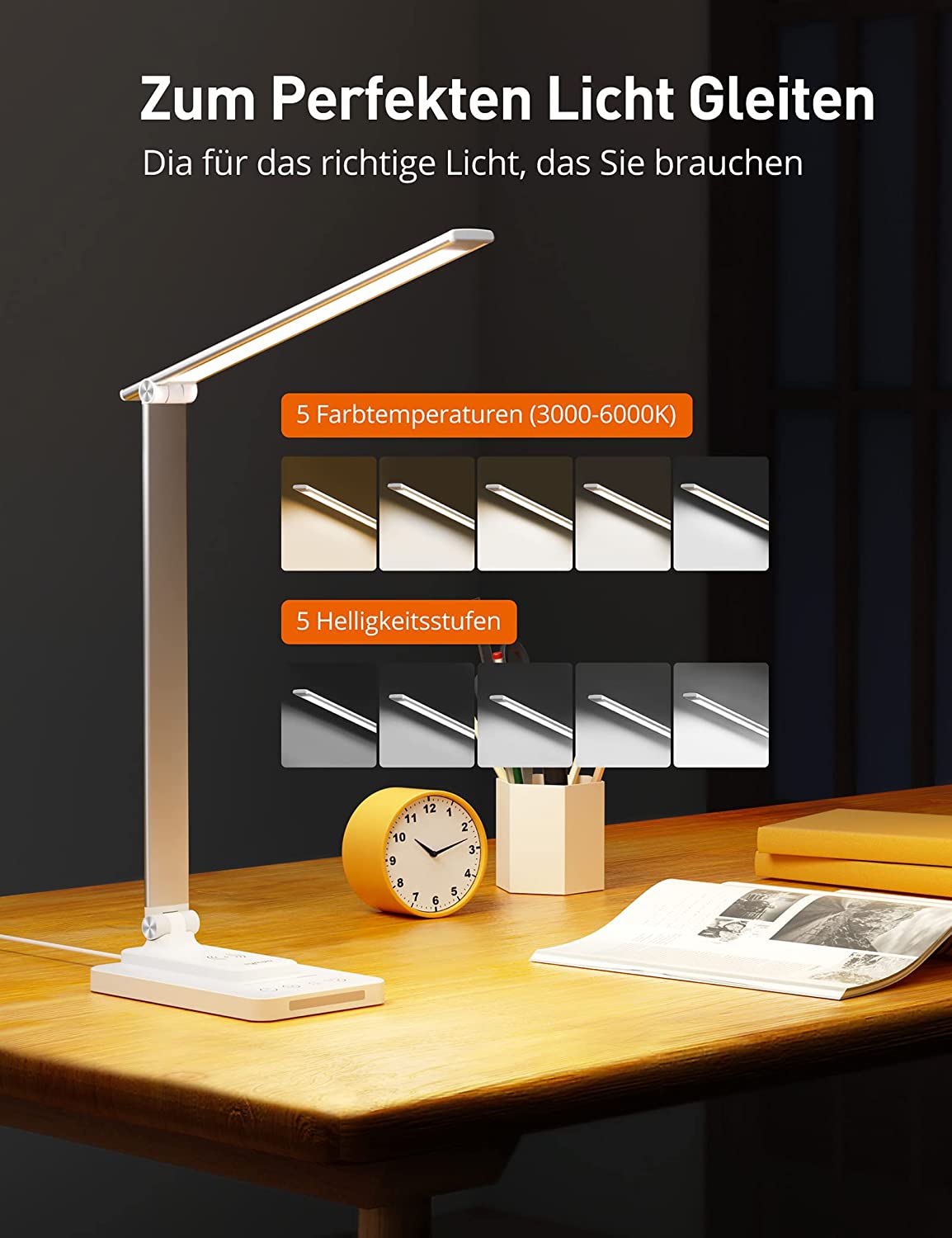 sympa desk lamp LED metal with wireless charger, 5 color modes, 5 brightness levels Table lamp