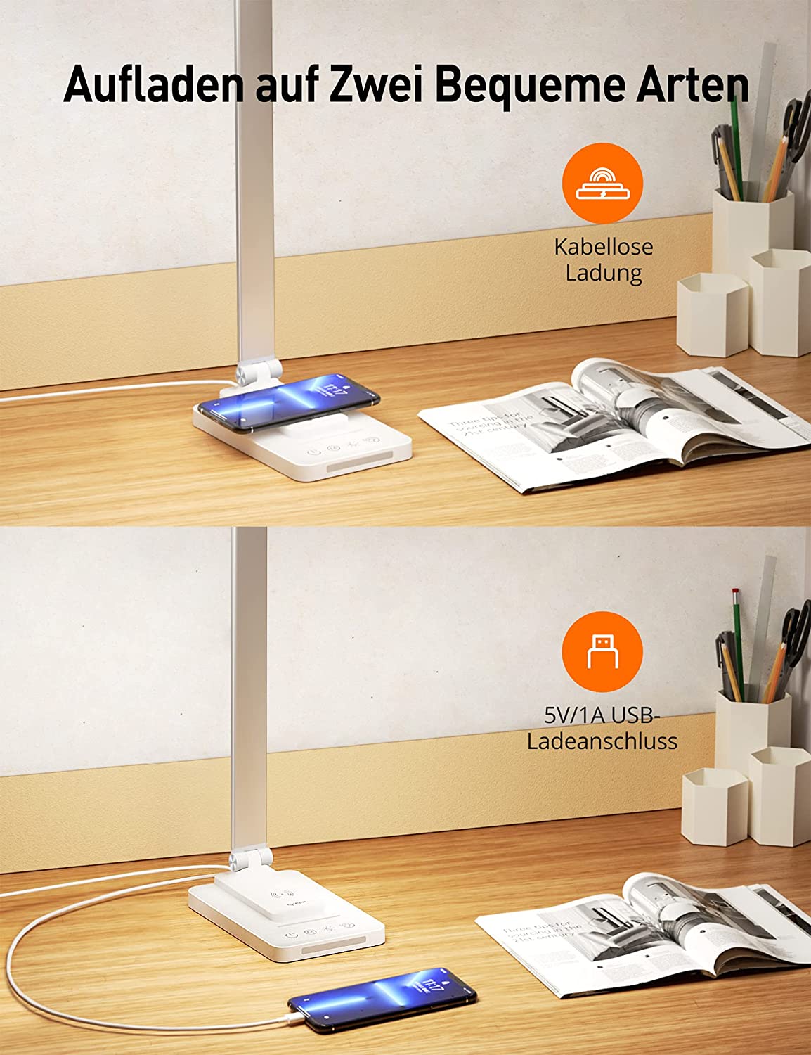 sympa desk lamp LED metal with wireless charger, 5 color modes, 5 brightness levels Table lamp
