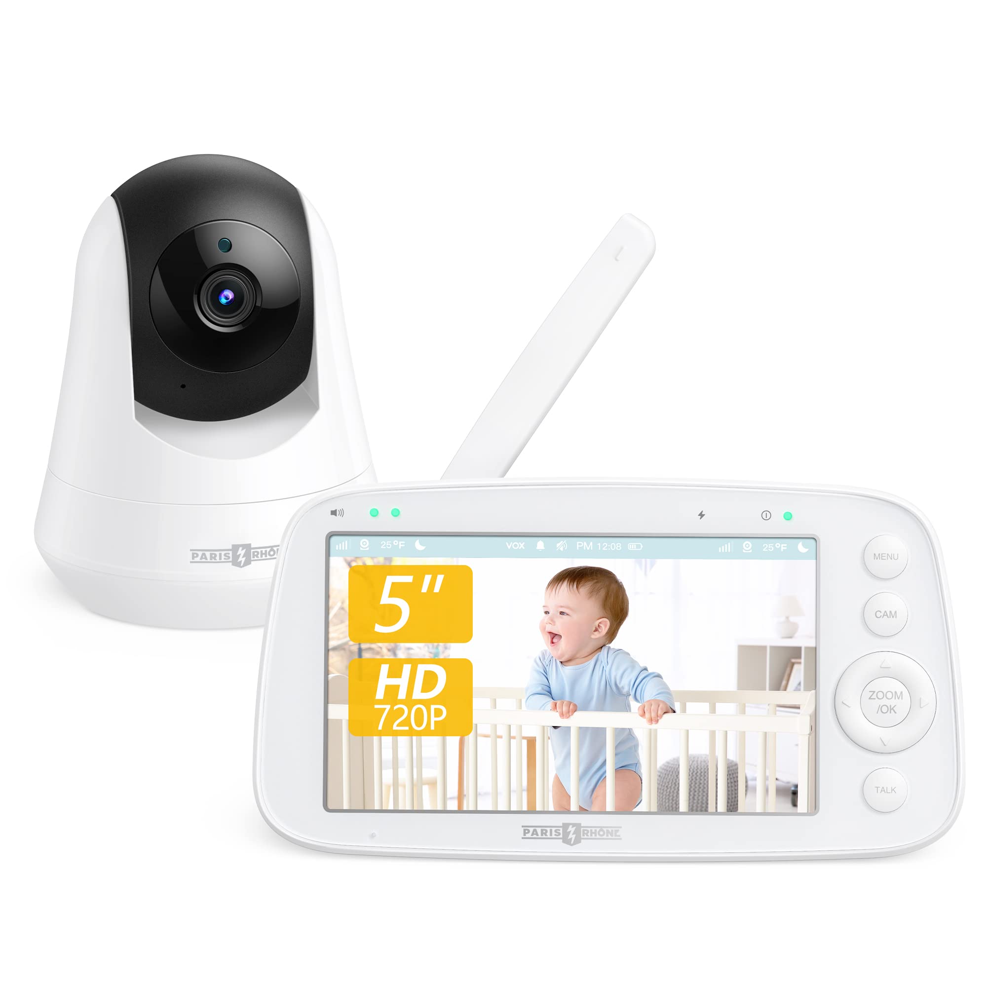 PARIS RHÔNE Babyphone mit Kamera IH003, Babyphone 5 Zoll 720P 2,4 GHz