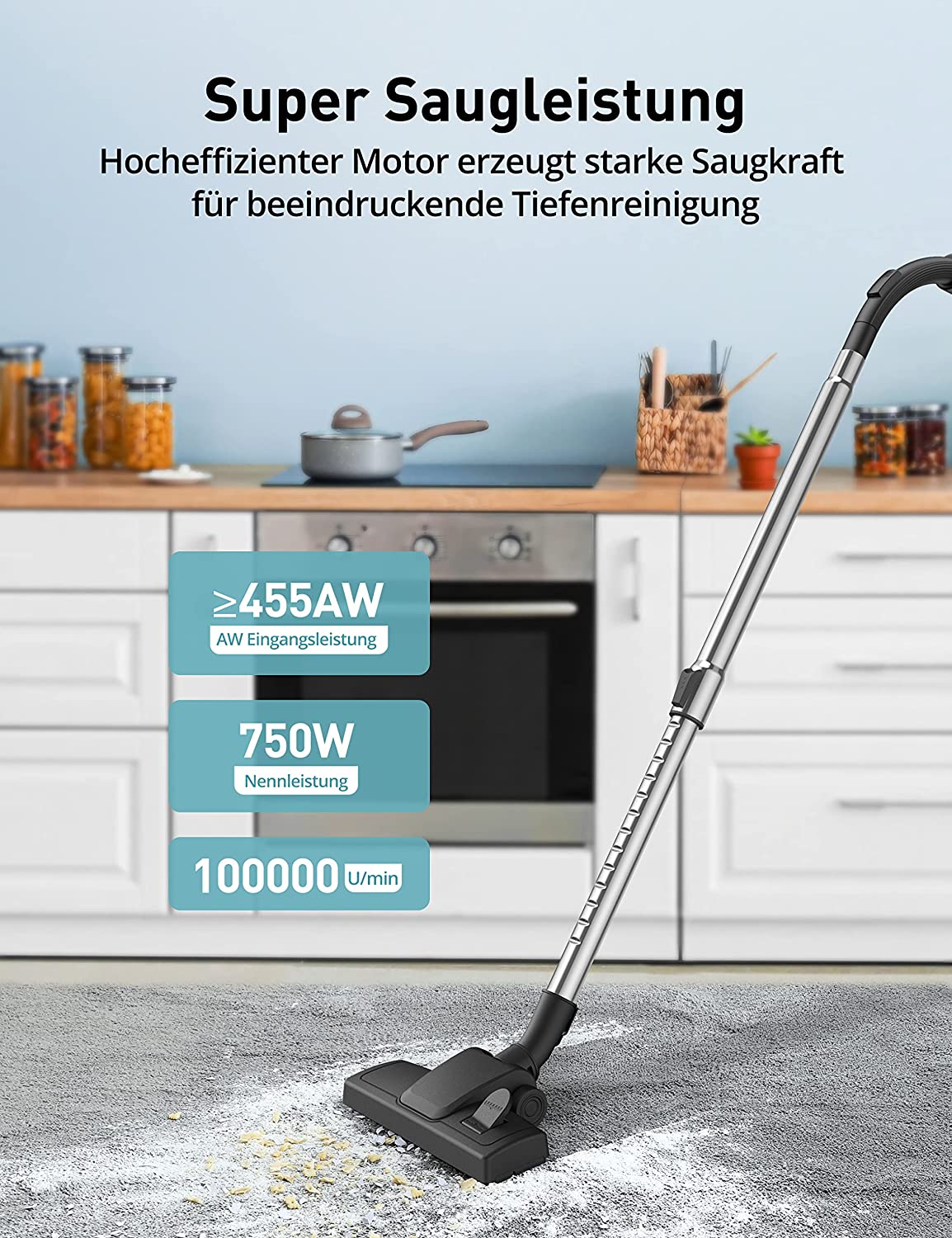 Aspiron Staubsauger Ohne Beutel, 750W Beutelloser Bodenstaubsauger, HEPA 12 Filter, 3.5L