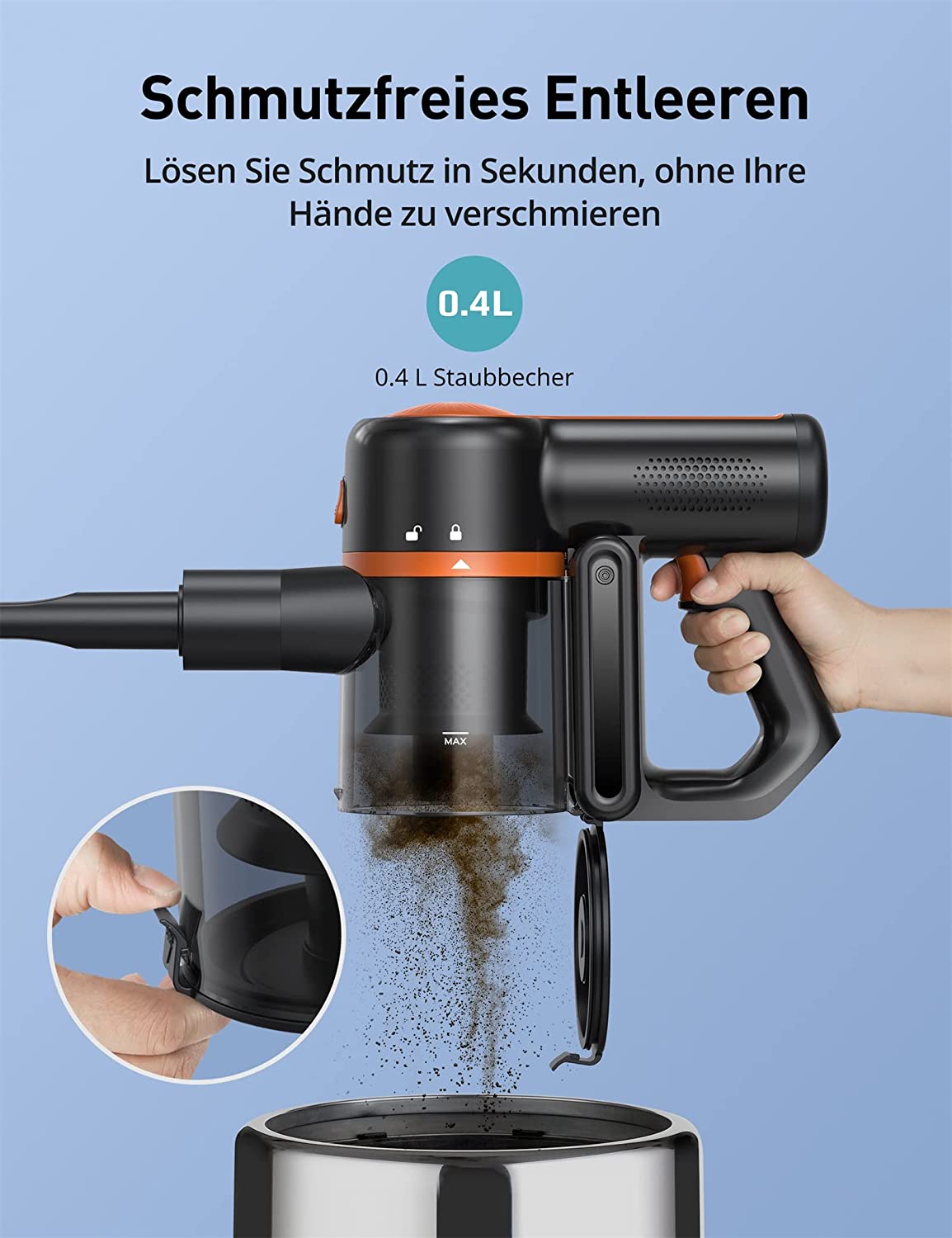 Aspiron Kabelloser Staubsauger, 2 in 1 Akku Handstaubsauger 250W Beutellos Stielstaubsauger