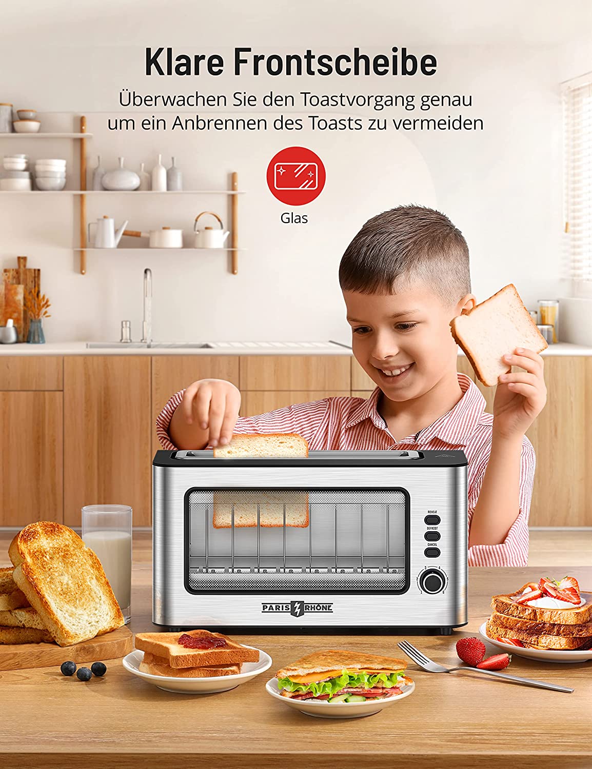 Ultra wide long slot toaster stainless steel toaster with viewing window, 6 browning levels