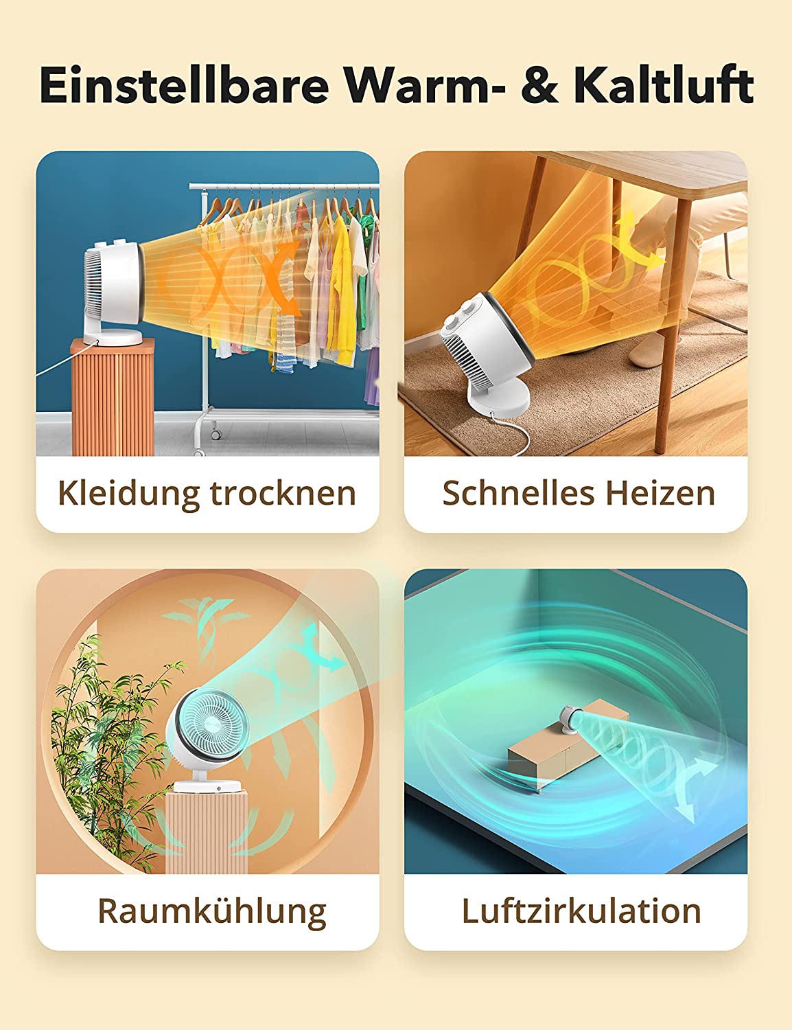Heizlüfter, 2-in-1 Energiesparend Heizung, Elektrische 2000W Heizung mit Wärme- & Gebläsemodi