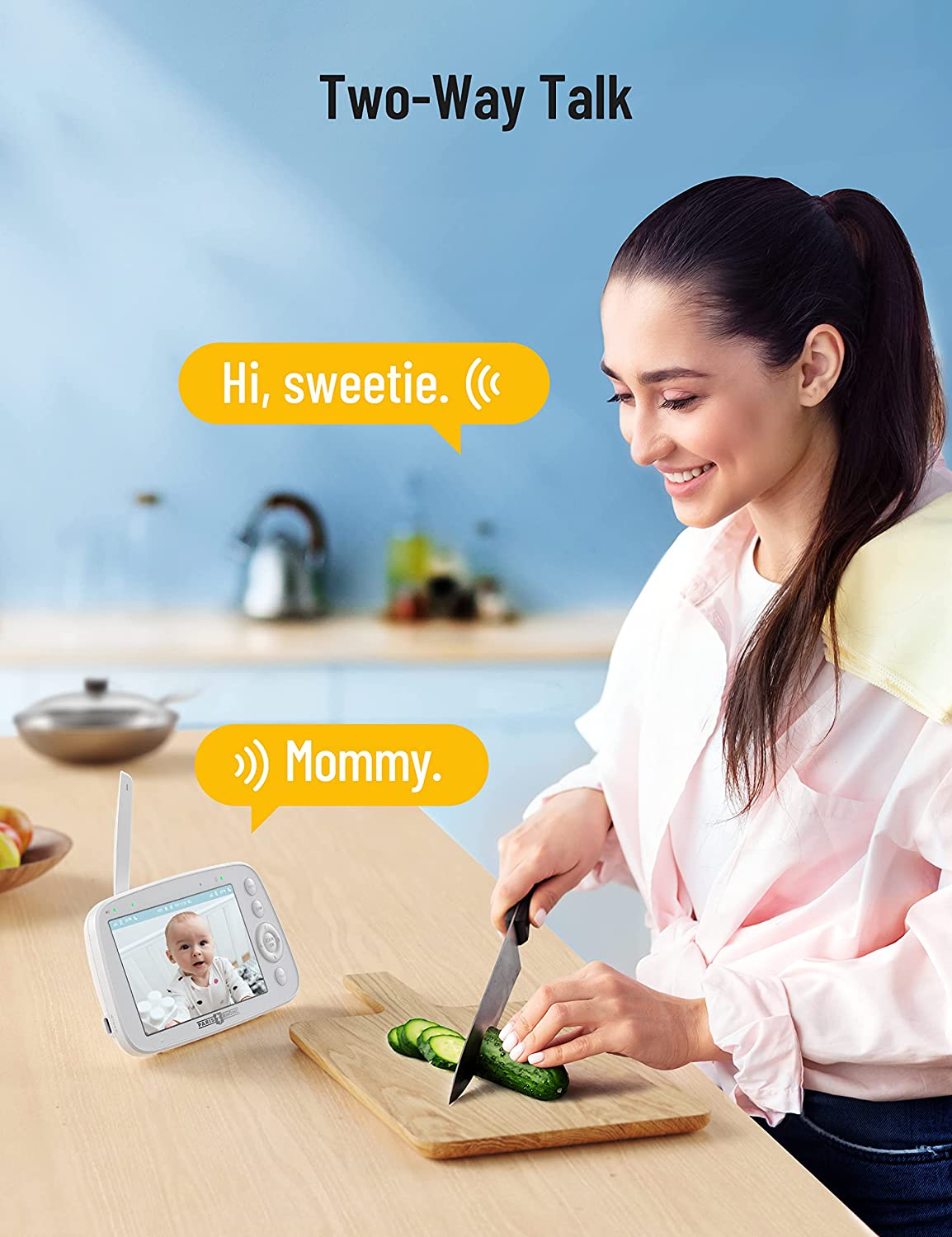 PARIS RHÔNE IH003 Babyphone mit Kamera 720P, Video Baby Monitor mit 5 Zoll großes Display, Bewegungs- und Geräuscherkennung