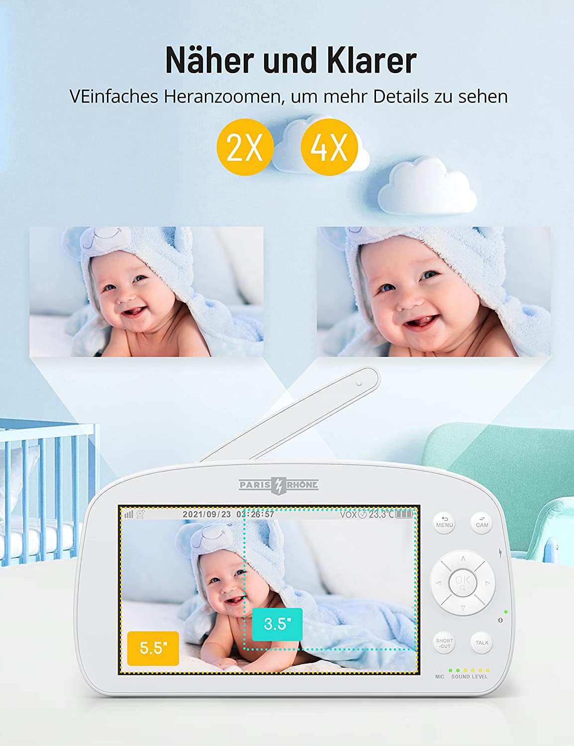 Baby monitor with 1080P camera, 5.5 inch display video baby monitor