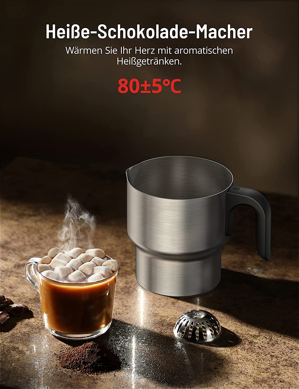 Milchaufschäumer Elektrisch Induktion 4-in-1, 500ml Milchschäumer Spülmaschinenfest