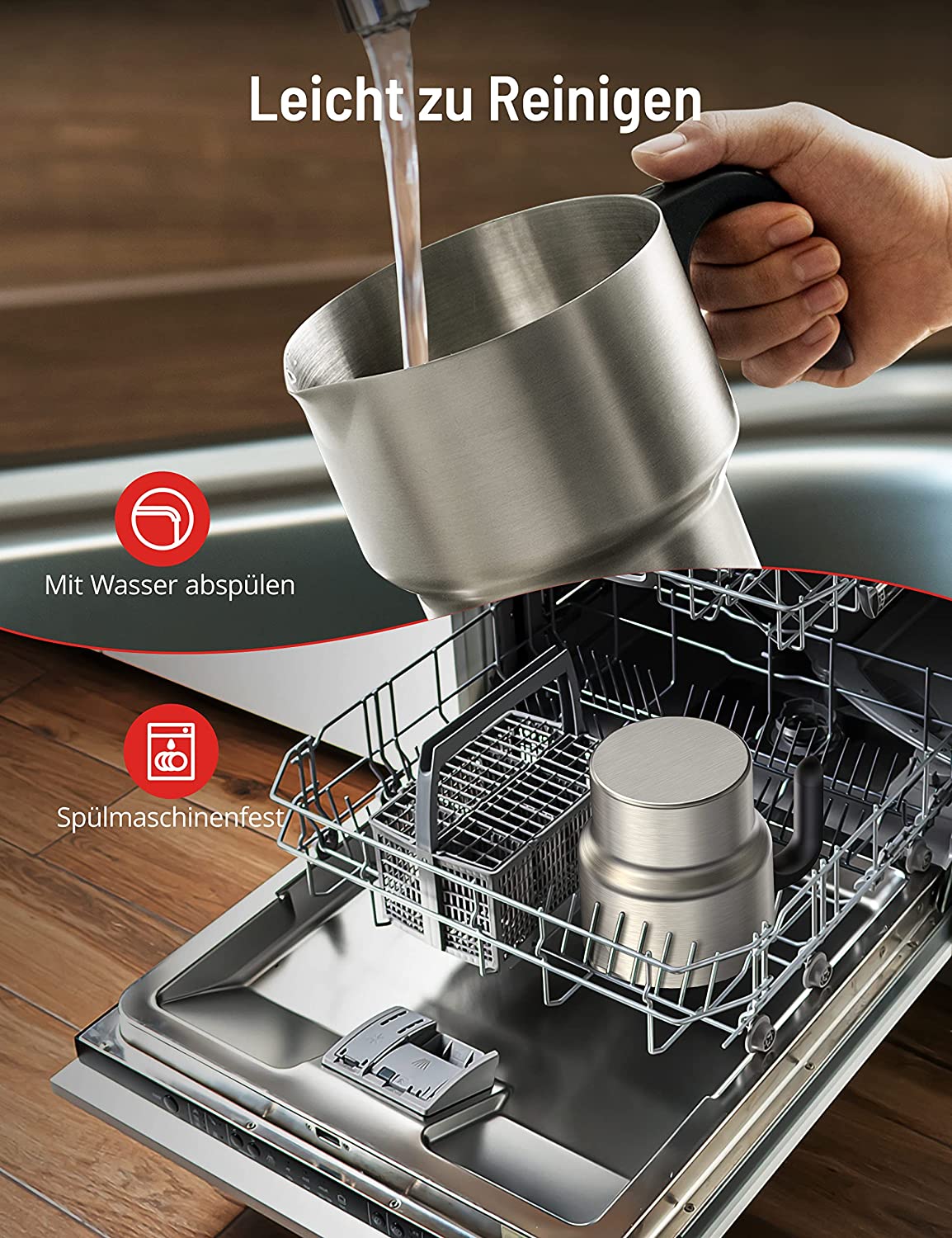 Milchaufschäumer Elektrisch Induktion 4-in-1, 500ml Milchschäumer Spülmaschinenfest
