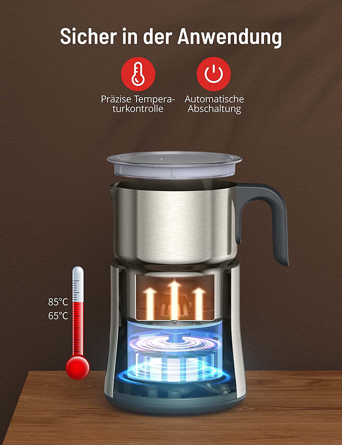 Milchaufschäumer Elektrisch Induktion 4-in-1, 500ml Milchschäumer Spülmaschinenfest