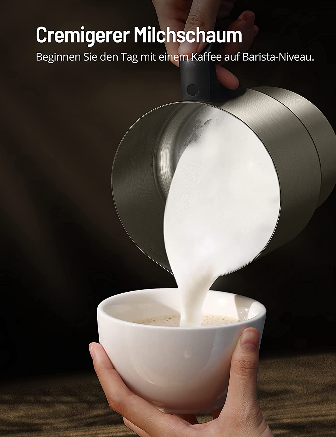 Milchaufschäumer Elektrisch Induktion 4-in-1, 500ml Milchschäumer Spülmaschinenfest
