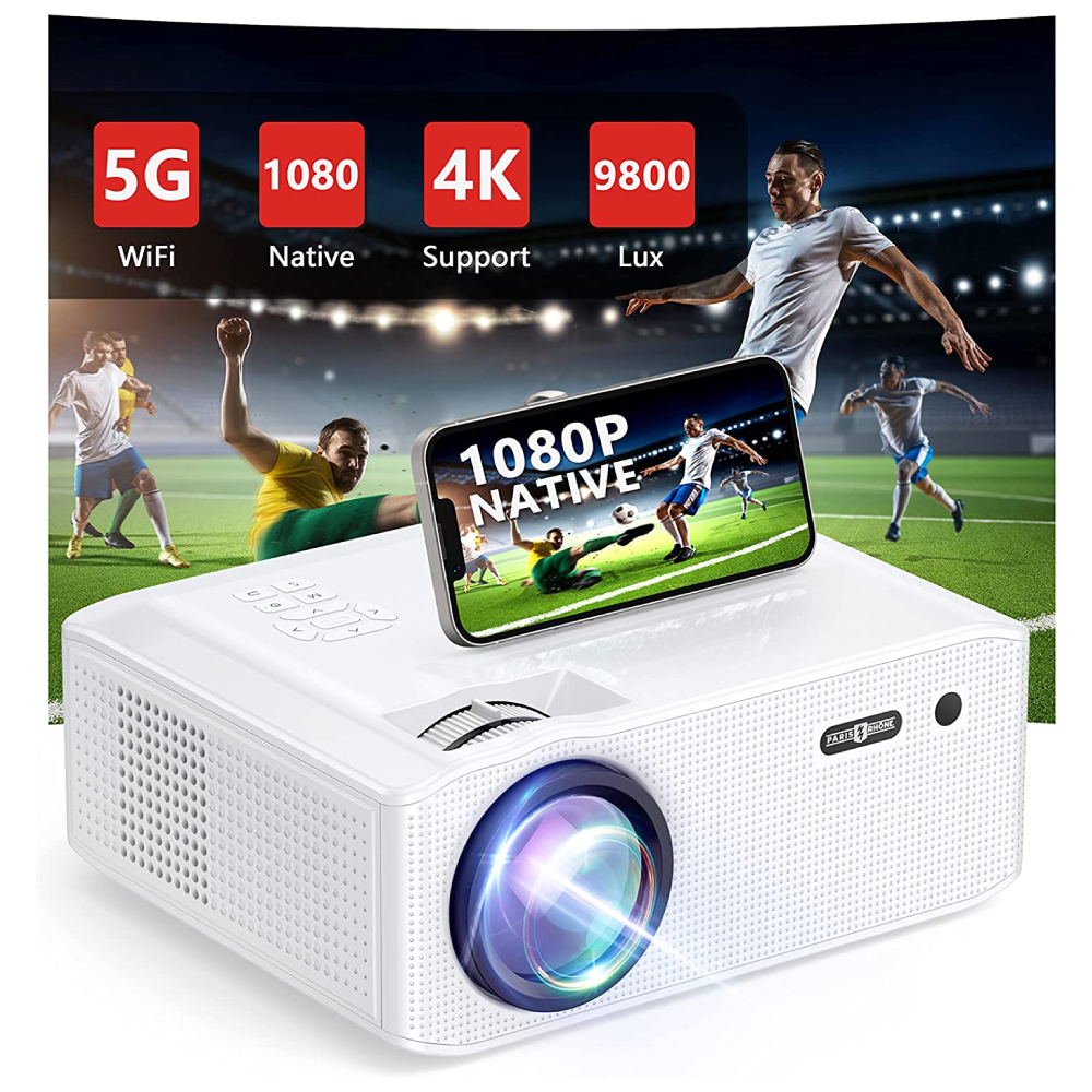 Mini Beamer Native 1080P, 9800Lux Heimkino Beamer Full HD, WiFi Beamer Unterstützung 4K