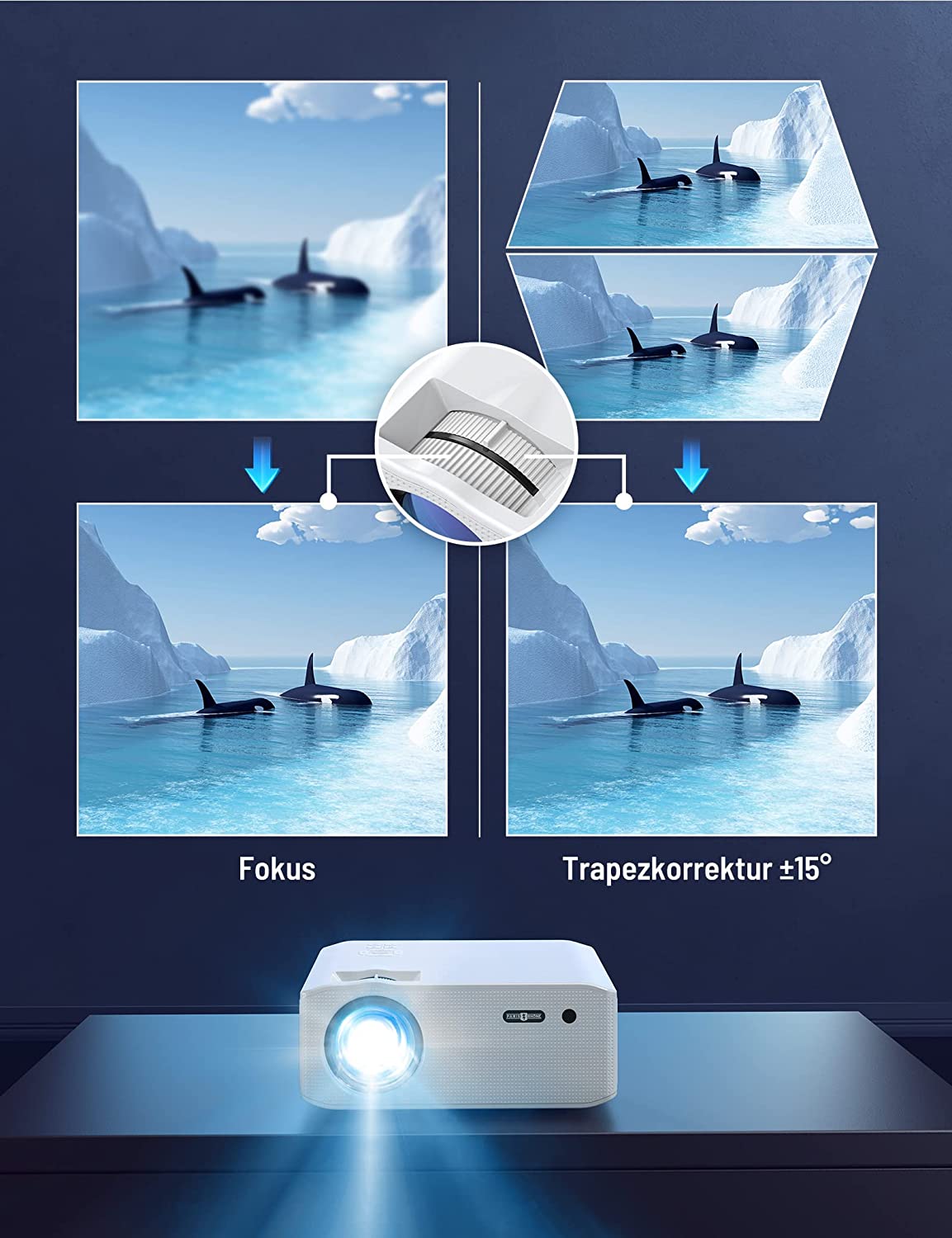 Mini Beamer Native 1080P, 9800Lux Heimkino Beamer Full HD, WiFi Beamer Unterstützung 4K