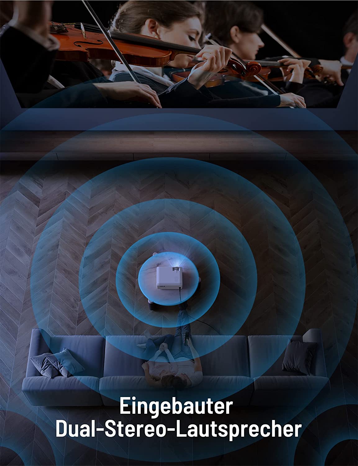 Mini Beamer Native 1080P, 9800Lux Heimkino Beamer Full HD, WiFi Beamer Unterstützung 4K