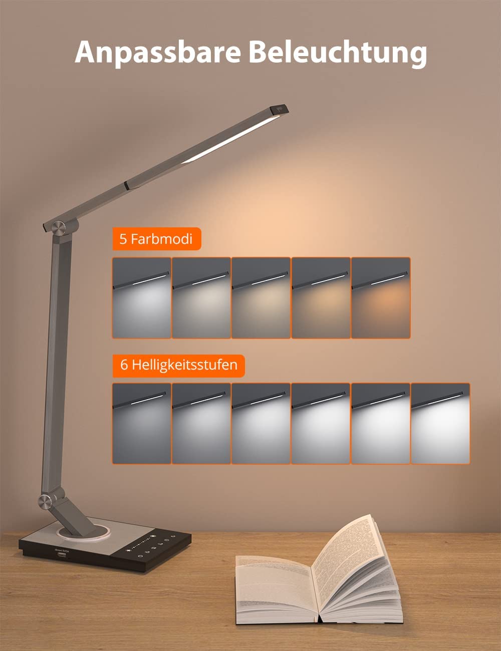 Sympa desk lamp LED metal table lamp with night light, modern office lamp, eye care table lamp