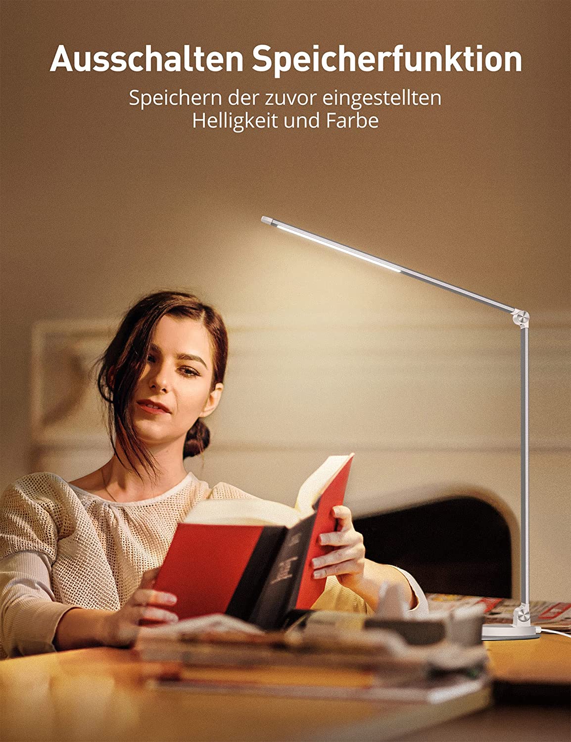 Sympa Schreibtischlampe LED Metall, Dimmbare Tischlampe, 3 Farbmodi, 6 Helligkeitsstufen