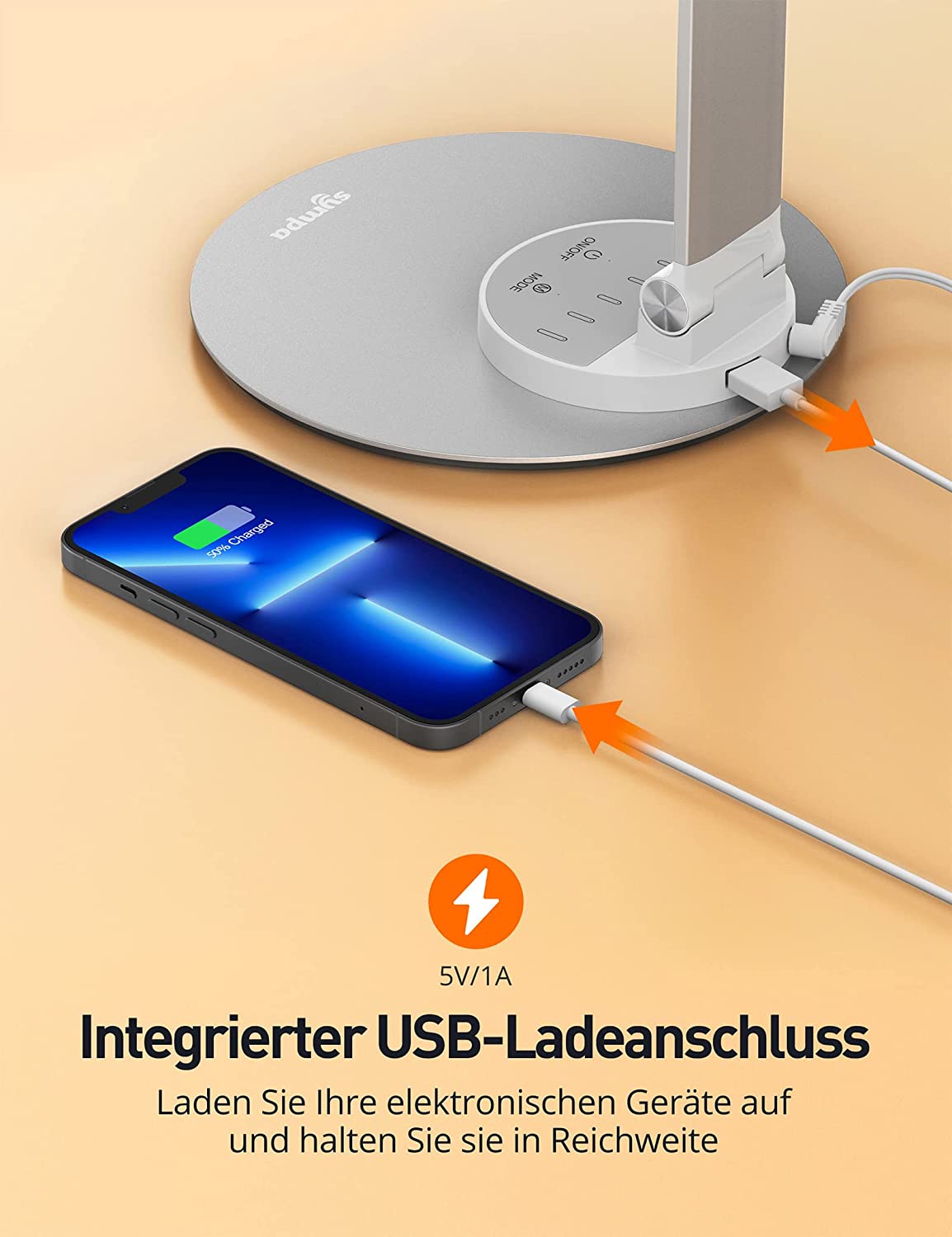 Sympa Schreibtischlampe LED Metall, Dimmbare Tischlampe, 3 Farbmodi, 6 Helligkeitsstufen