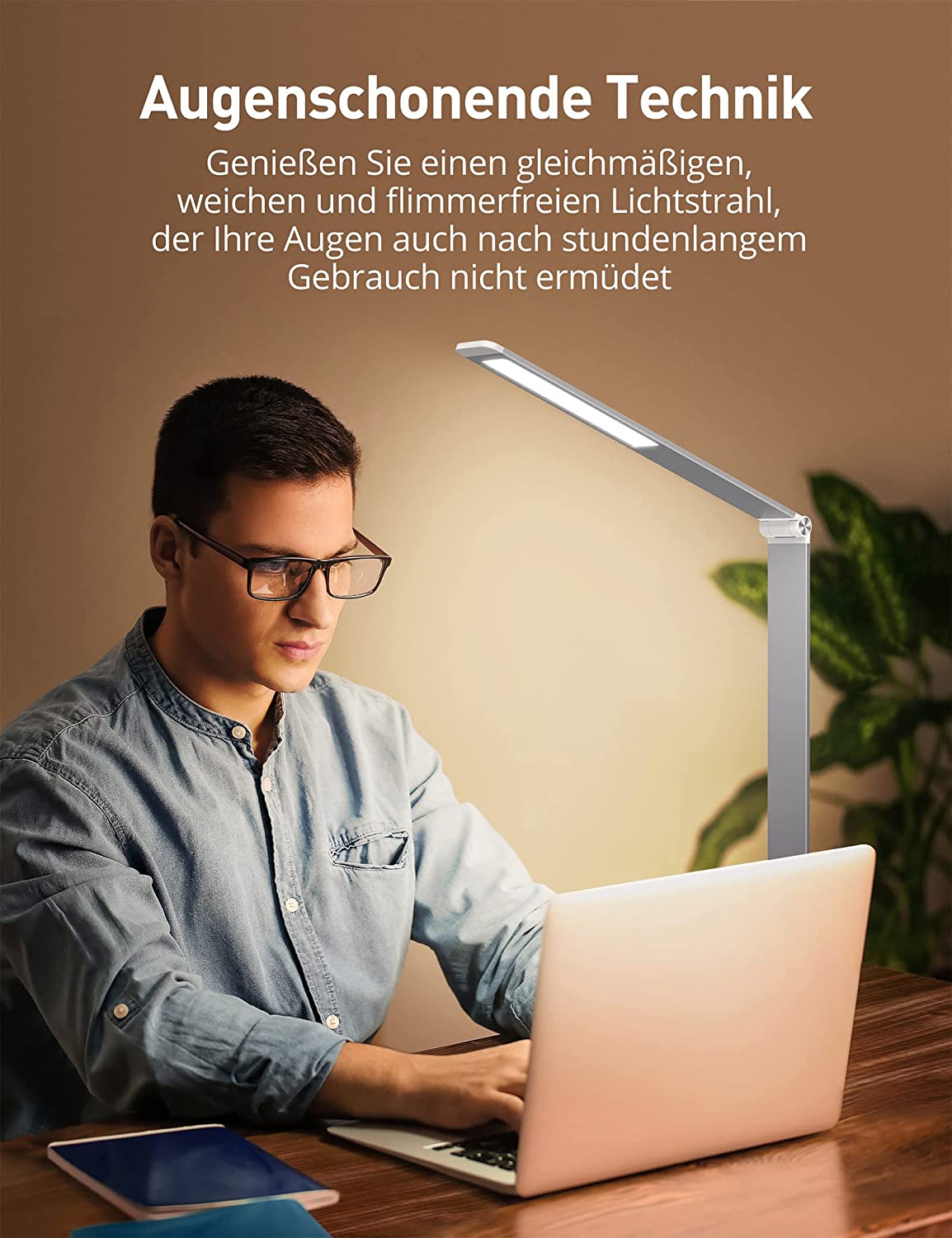 Sympa Schreibtischlampe LED Metall, Dimmbare Tischlampe, 3 Farbmodi, 6 Helligkeitsstufen