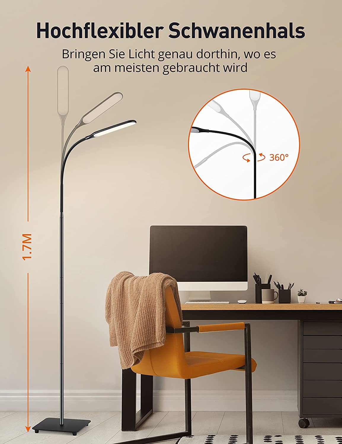 Sympa LED floor lamp dimmable with 4 levels of brightness and 4 colors, reading lamp with touch control