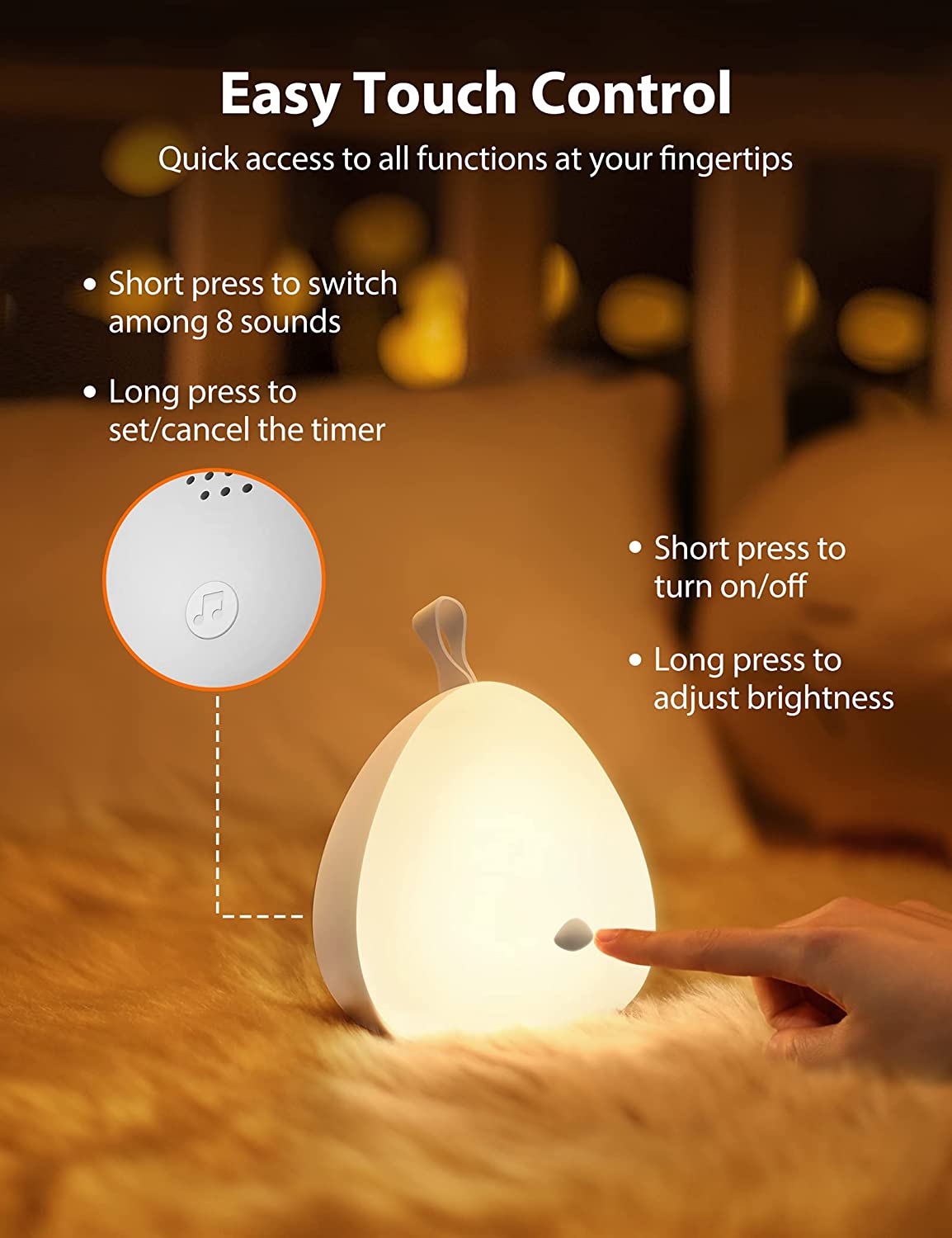 Baby night light, Sympa 2 in 1 LED night light children touch control with sleep mode