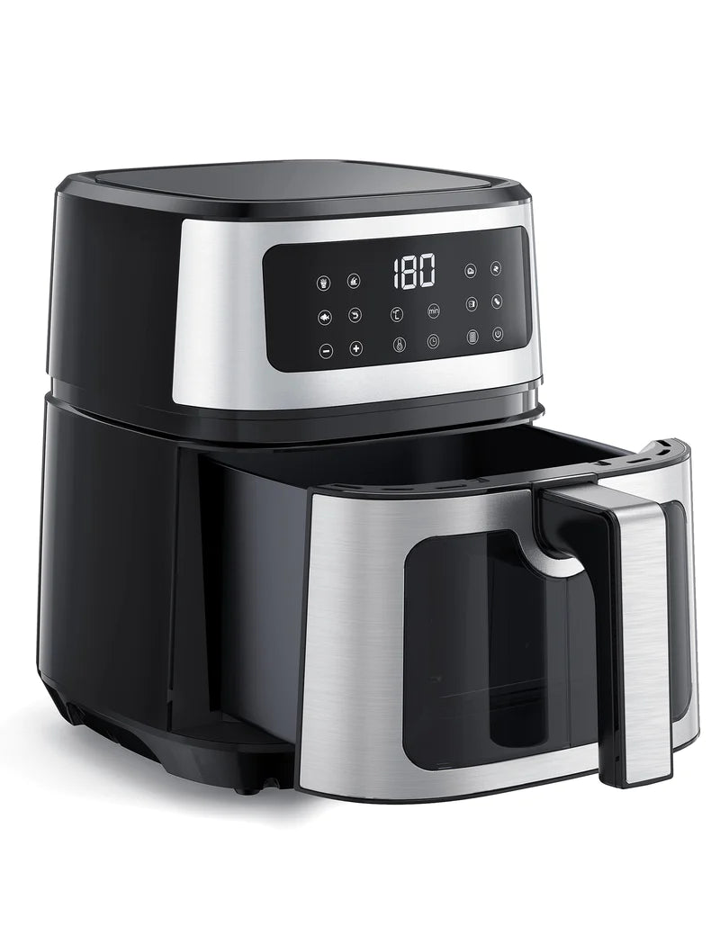 Hot air fryer 5L XXL with viewing window, 8-in-1 airfryer dishwasher safe