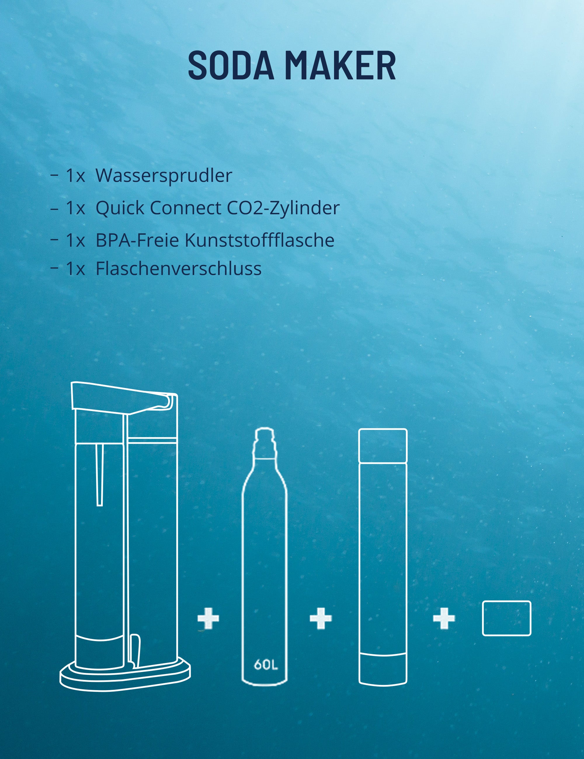 PARIS RHÔNE Wassersprudler SM001,mit CO2-Zylinder und 1x 1L Spülmaschinenfeste Kunststoff-Flasche,Höhe 41cm