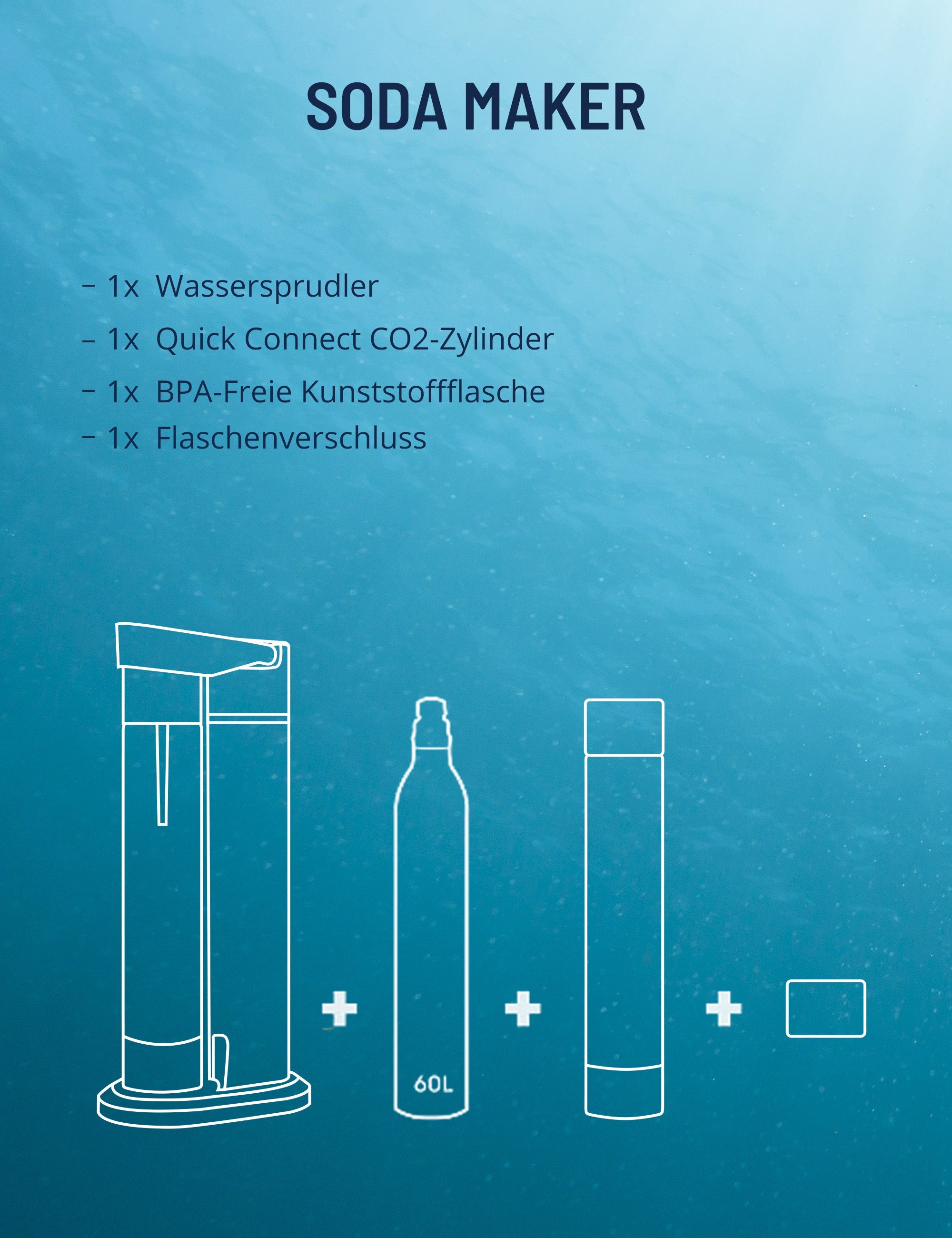 PARIS RHÔNE Wassersprudler SM001,mit CO2-Zylinder und 1x 1L Spülmaschinenfeste Kunststoff-Flasche,Höhe 41cm 2024