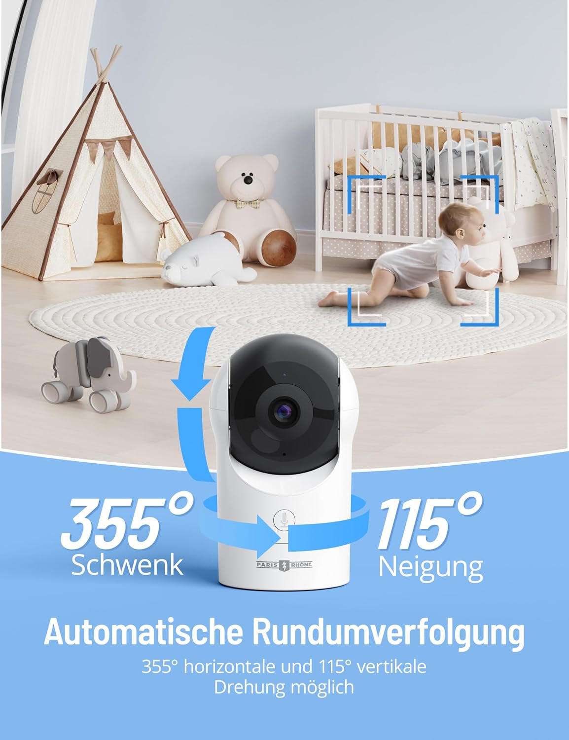 Paris Rhône 2K HD 5 Inch WiFi Video-Babyphone AI Tracking BBM002 mit intelligenter App 2024