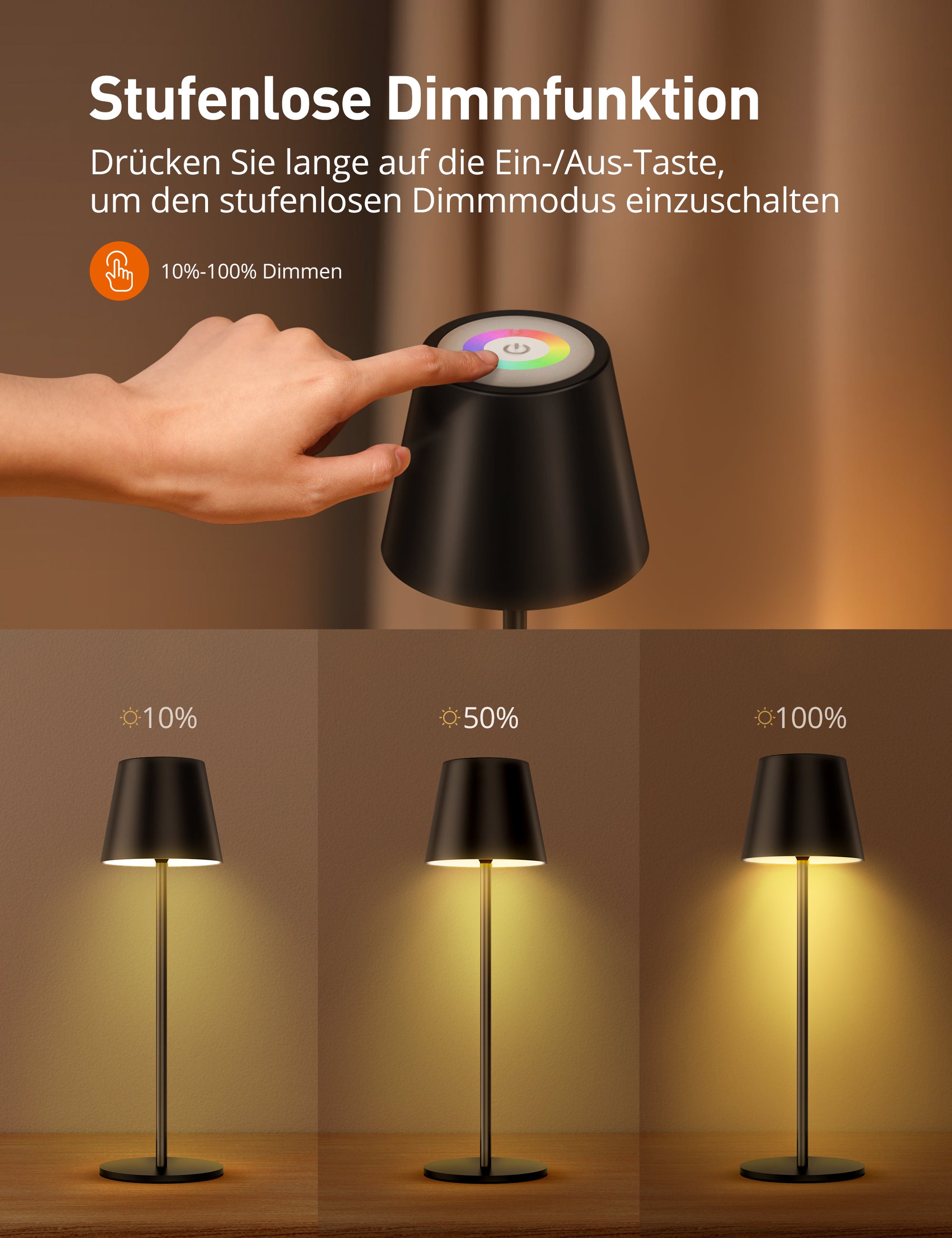 Sympa LED Tischleuchte Kabellos DL052, Nachttischlampe Dimmbare mit 7 Farben RGB-Modus