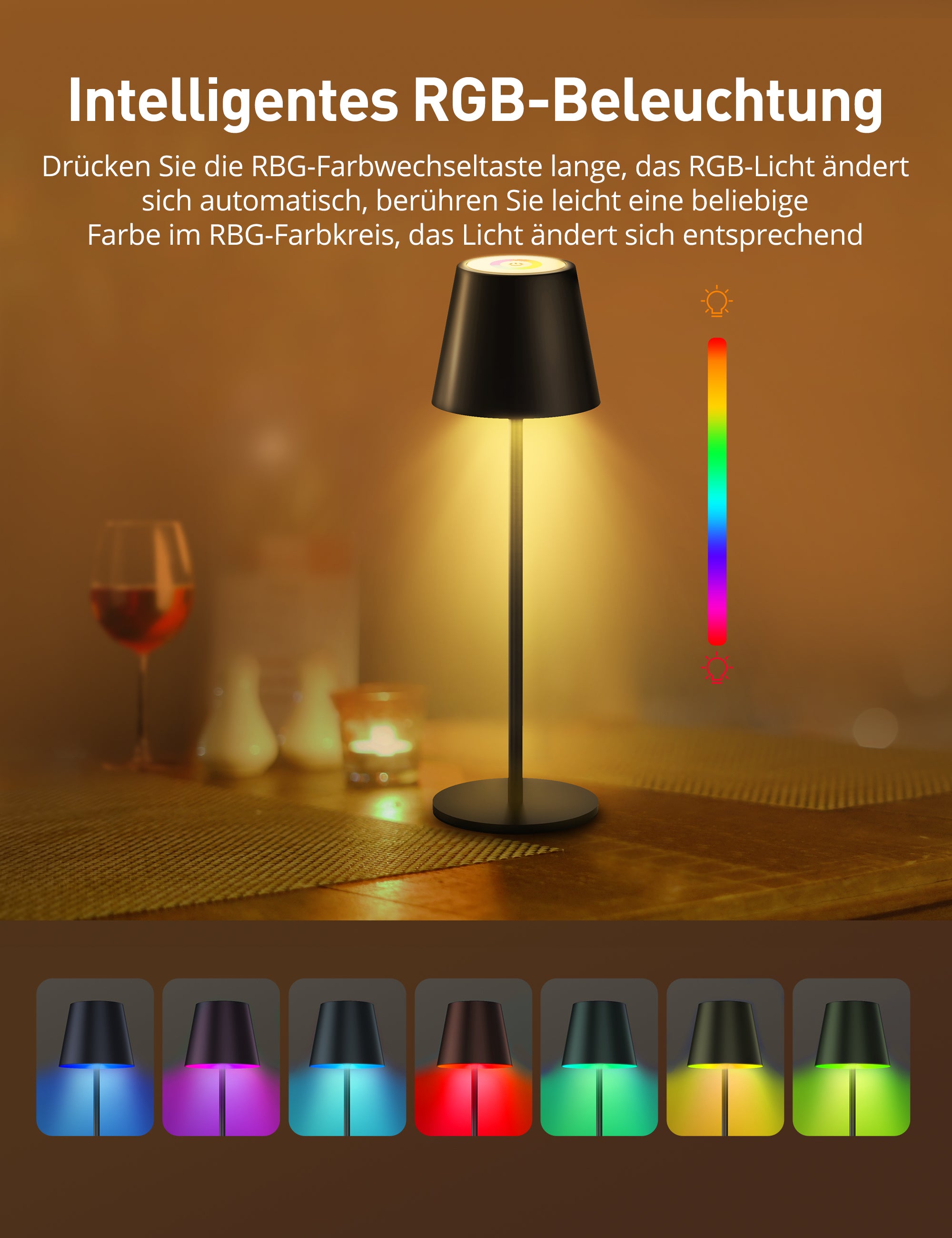 Sympa LED Tischleuchte Kabellos DL052, Nachttischlampe Dimmbare mit 7 Farben RGB-Modus