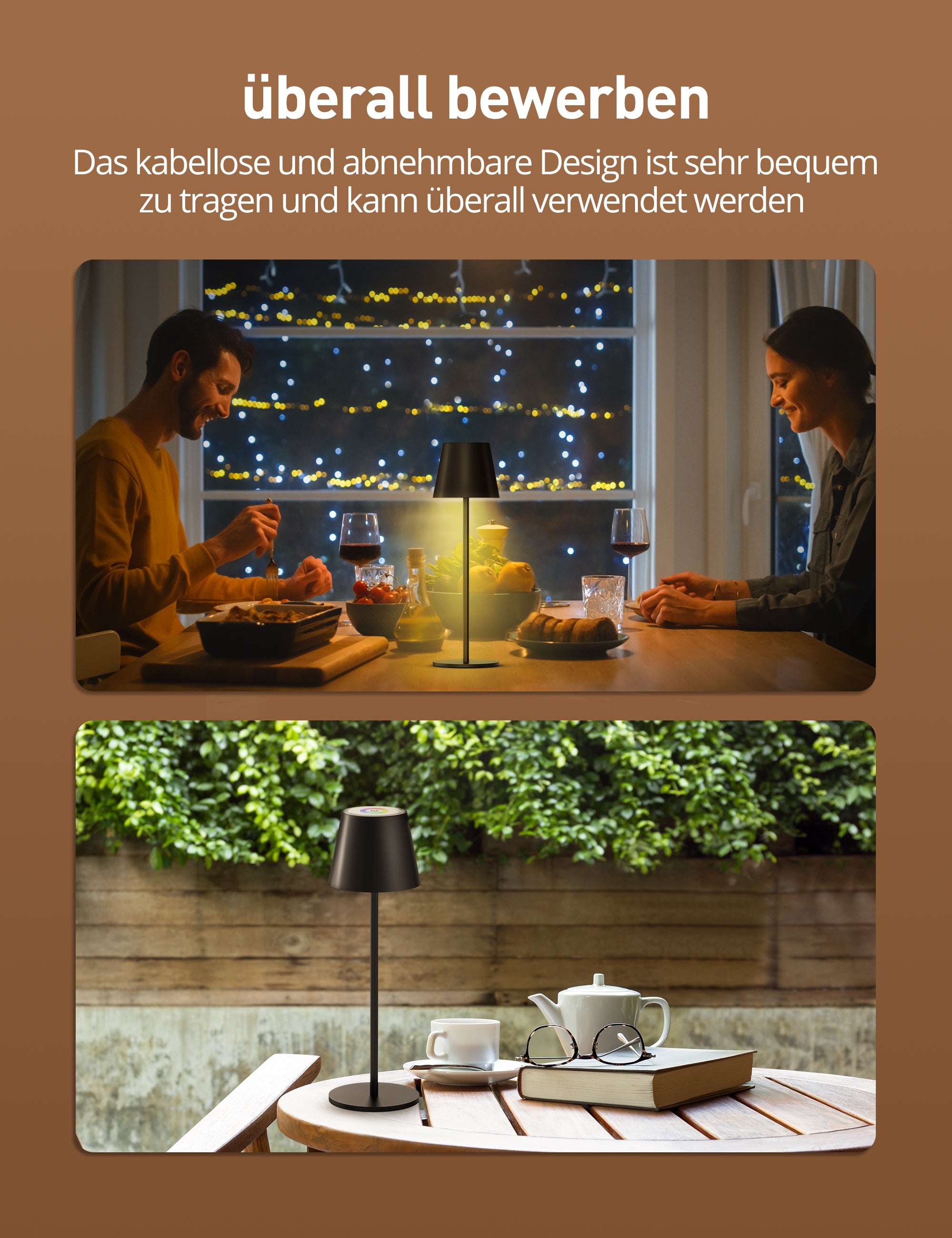 Sympa LED Tischleuchte Kabellos DL052, Nachttischlampe Dimmbare mit 7 Farben RGB-Modus