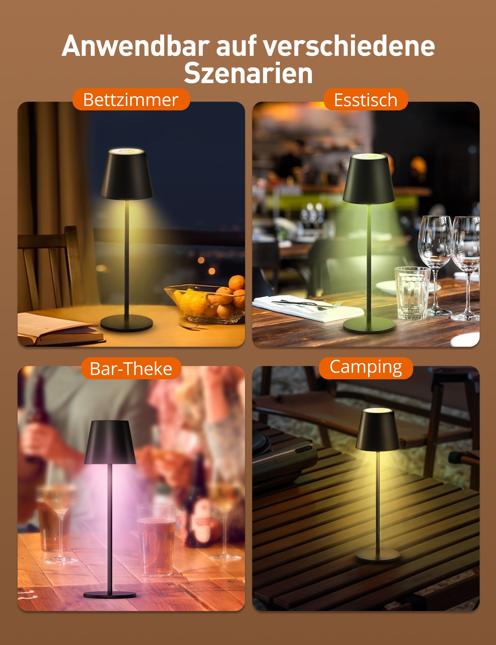 Sympa LED Tischleuchte Kabellos DL052, Nachttischlampe Dimmbare mit 7 Farben RGB-Modus