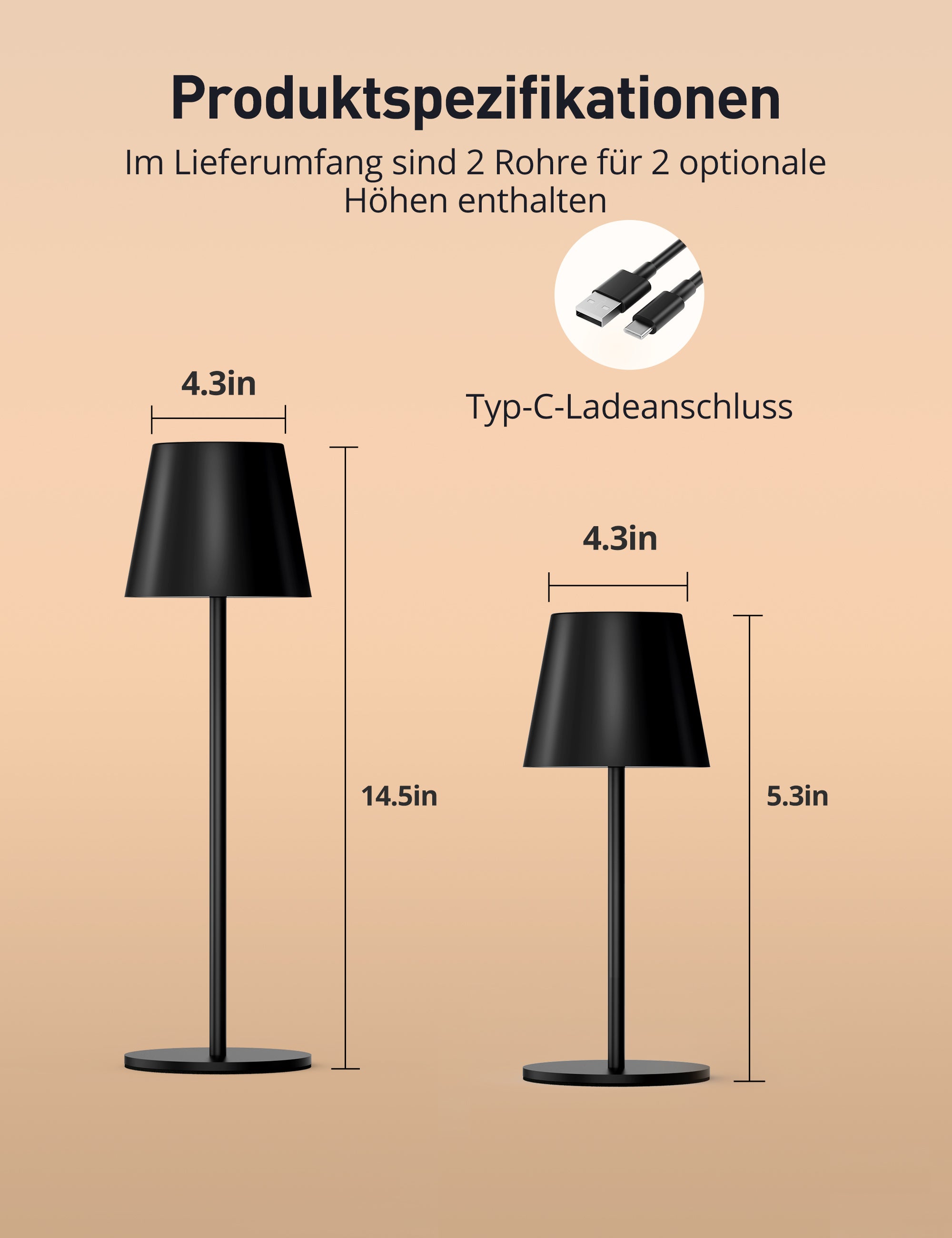 Sympa LED Tischleuchte Kabellos DL052, Nachttischlampe Dimmbare mit 7 Farben RGB-Modus