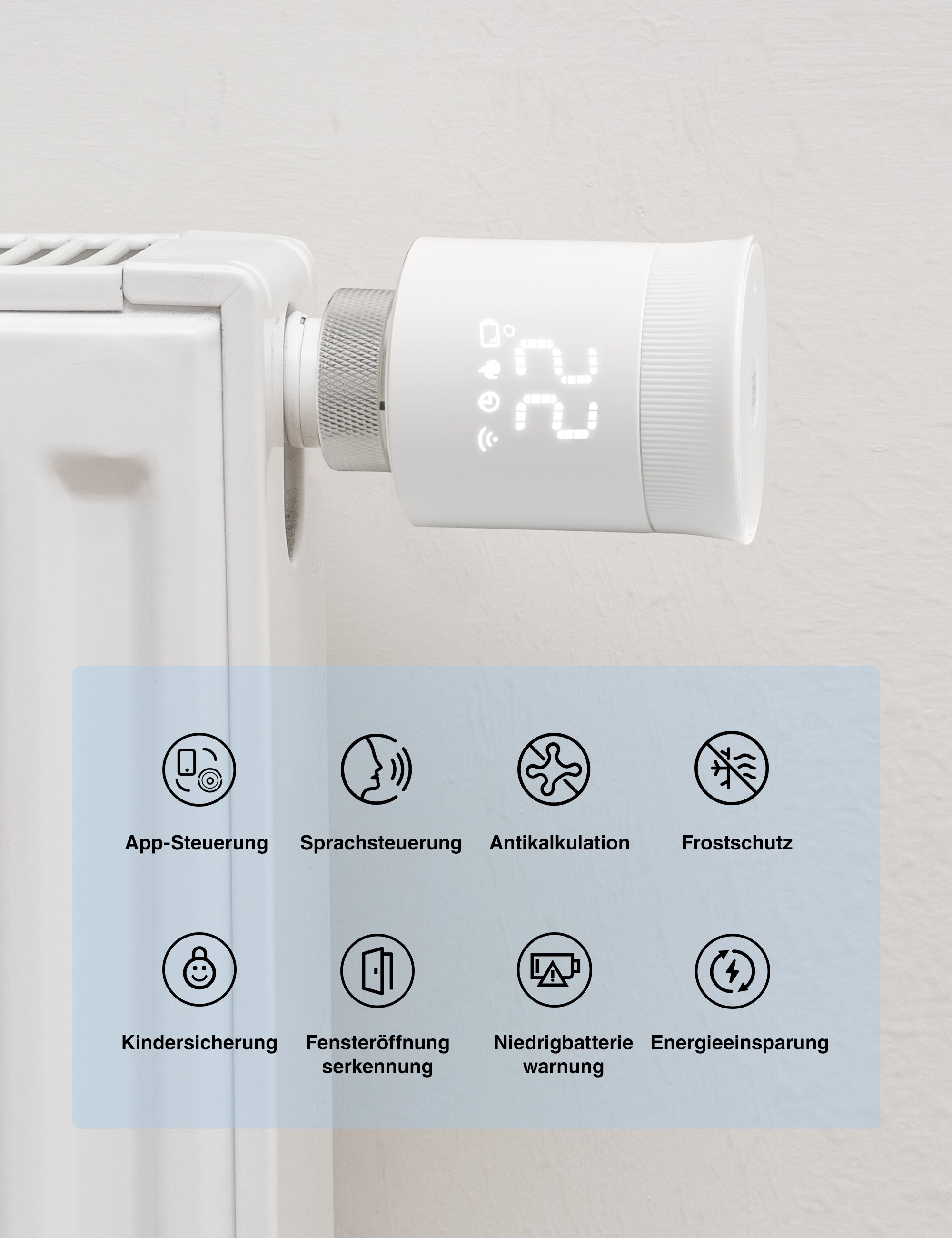 Smart Heizkörperthermostat, WLAN Thermostat Heizung per Tuya App mit Amazon Alexa und Google Assistant, LED-Display, Zigbee Programmierbar Heizungsthermostat, 6 Adapter