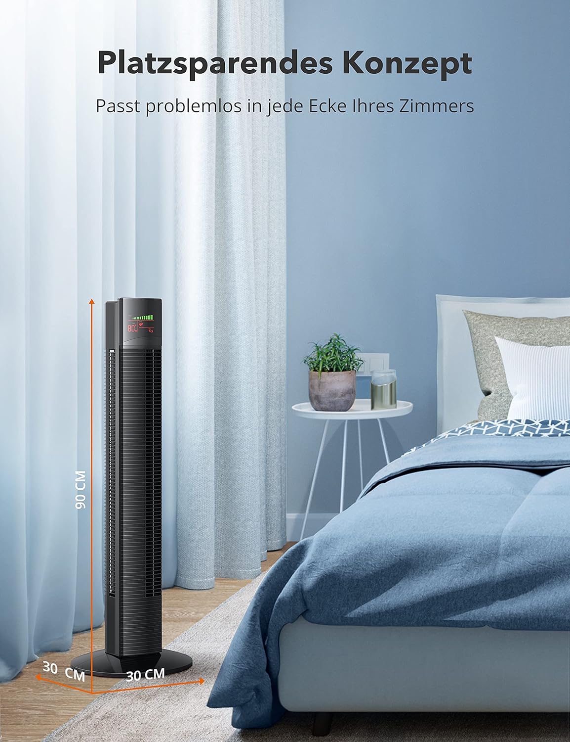 PARIS RHÔNE TF002 Turmventilator mit Fernbedienung Ventilator Leise 90CM Standventilator 12Std 2024