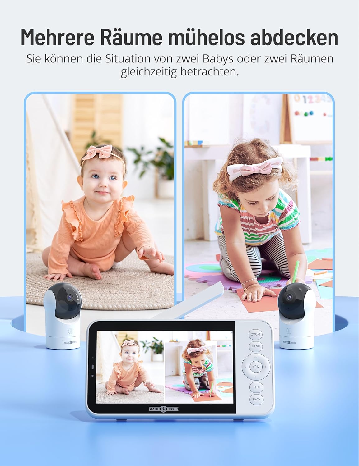 Paris Rhône 2K HD 5 Inch WiFi Video-Babyphone AI Tracking BBM002 mit intelligenter App 2024