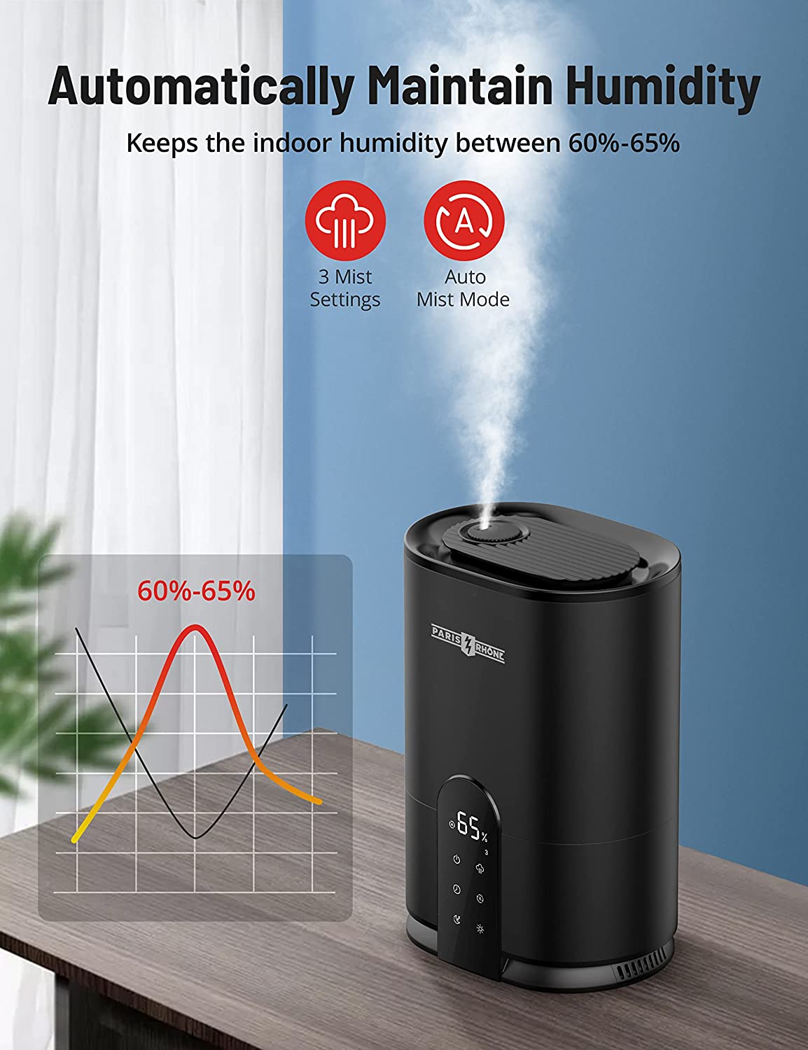 Humidifier Bedroom 4L Top-Fill Cool Mist Humidifier