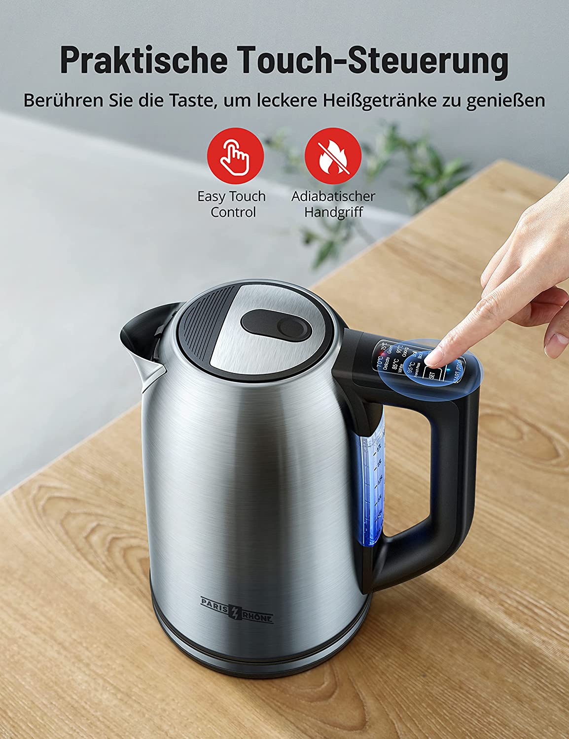 Kettle stainless steel with temperature setting, 1.7L Electric Kettle 2200W Electric Kettle