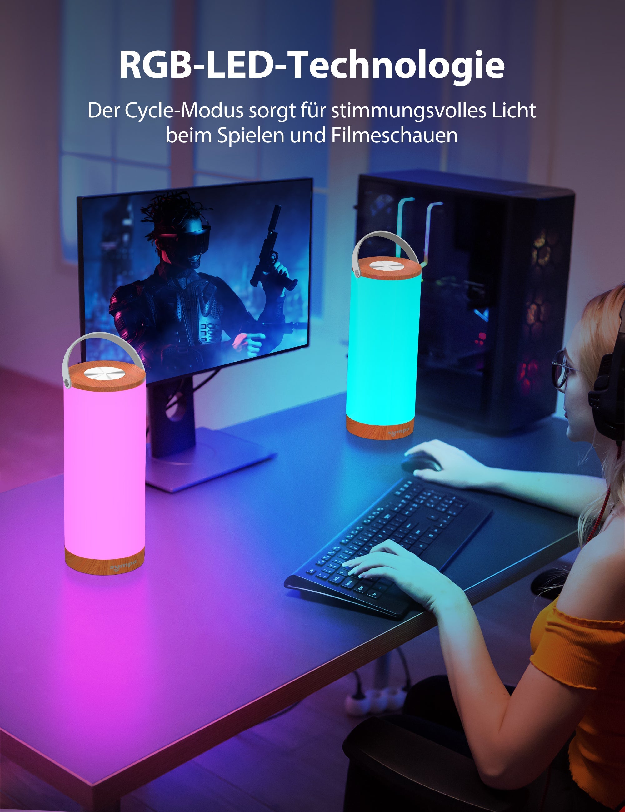 Sympa Tischlampe LED Akku Nachttischlampe Touch Dimmbar 4000mAh Outdoor Tischleuchte