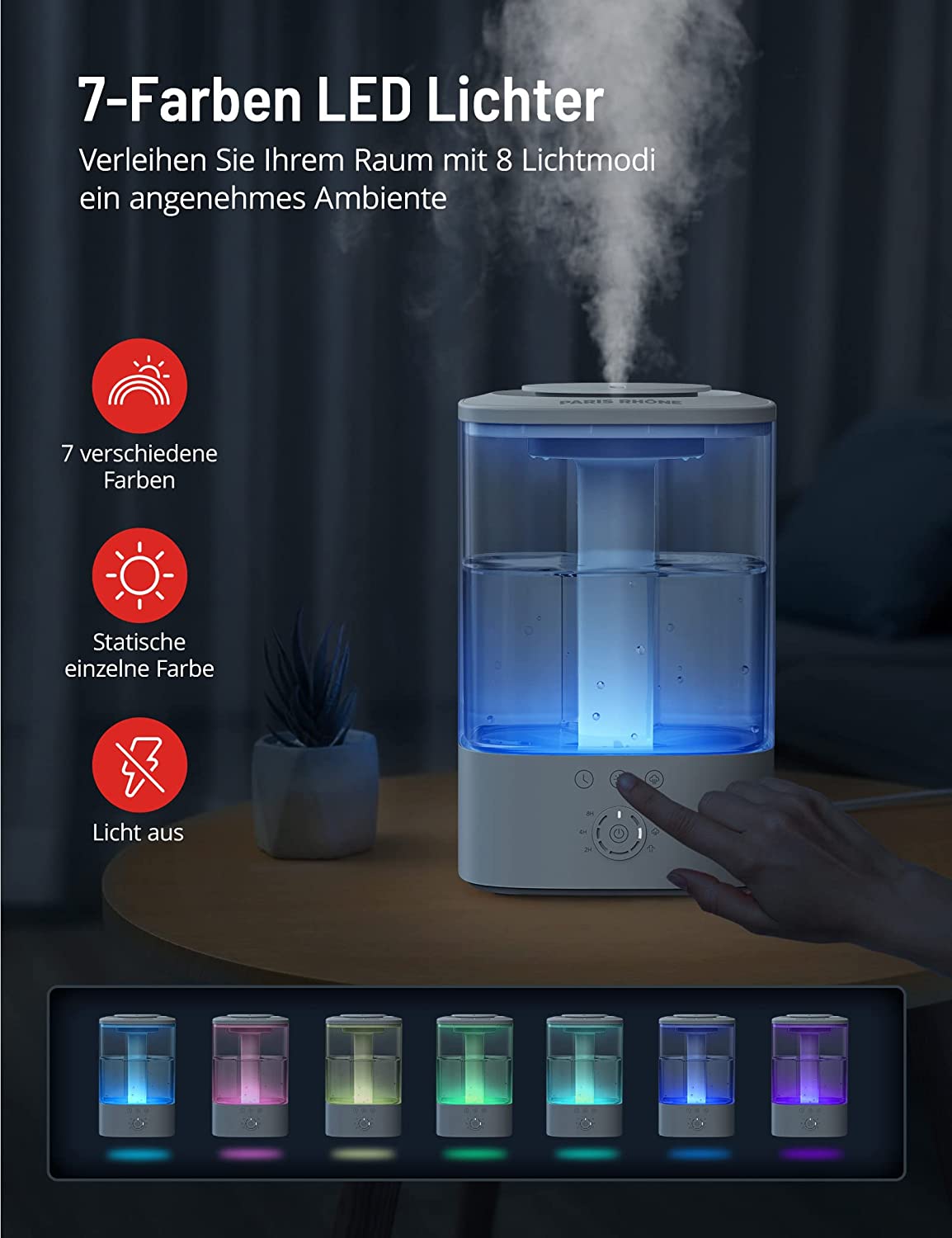 PARIS RHÔNE AH028 Luftbefeuchter Schlafzimmer 3.5L Top-Fill Humidifier Aroma Diffuser, 30H BPA-Frei Leise Raumbefeuchter