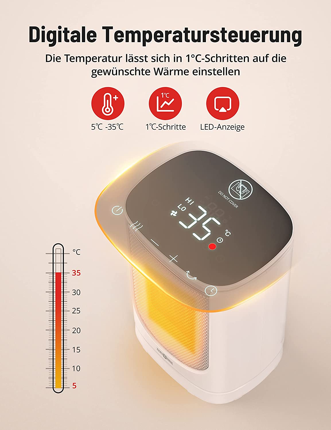 PARIS RHÔNE HE010 Heizlüfter Energiesparend 2000W Elektrisch Heizung Zwei Warmluft 1 Kaltluft