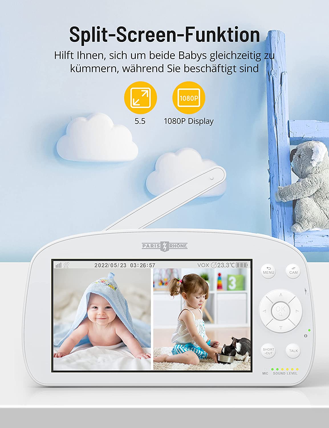 Babyphone mit Kamera 1080P, 5.5 Zoll großes Display Video Baby Monitor