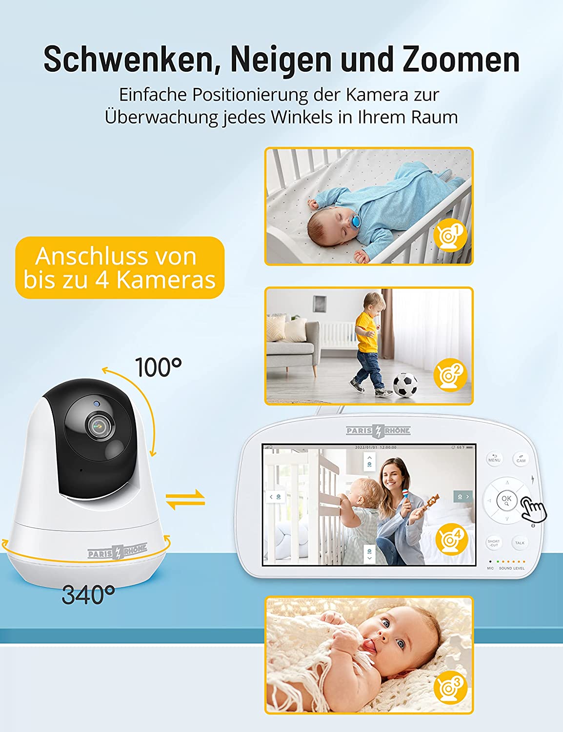 PARIS RHÔNE IH004 Babyphone mit Kamera 1080P, 5.5 Zoll großes Display Video Baby Monitor