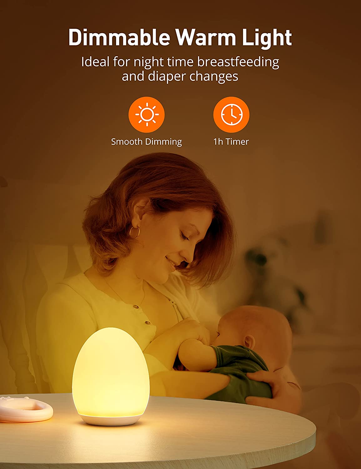 Sympa Baby-Nachtlicht, tragbares Kinderzimmerlicht mit LED-8-Farben-Modus, wiederaufladbare kleine Tischlampe