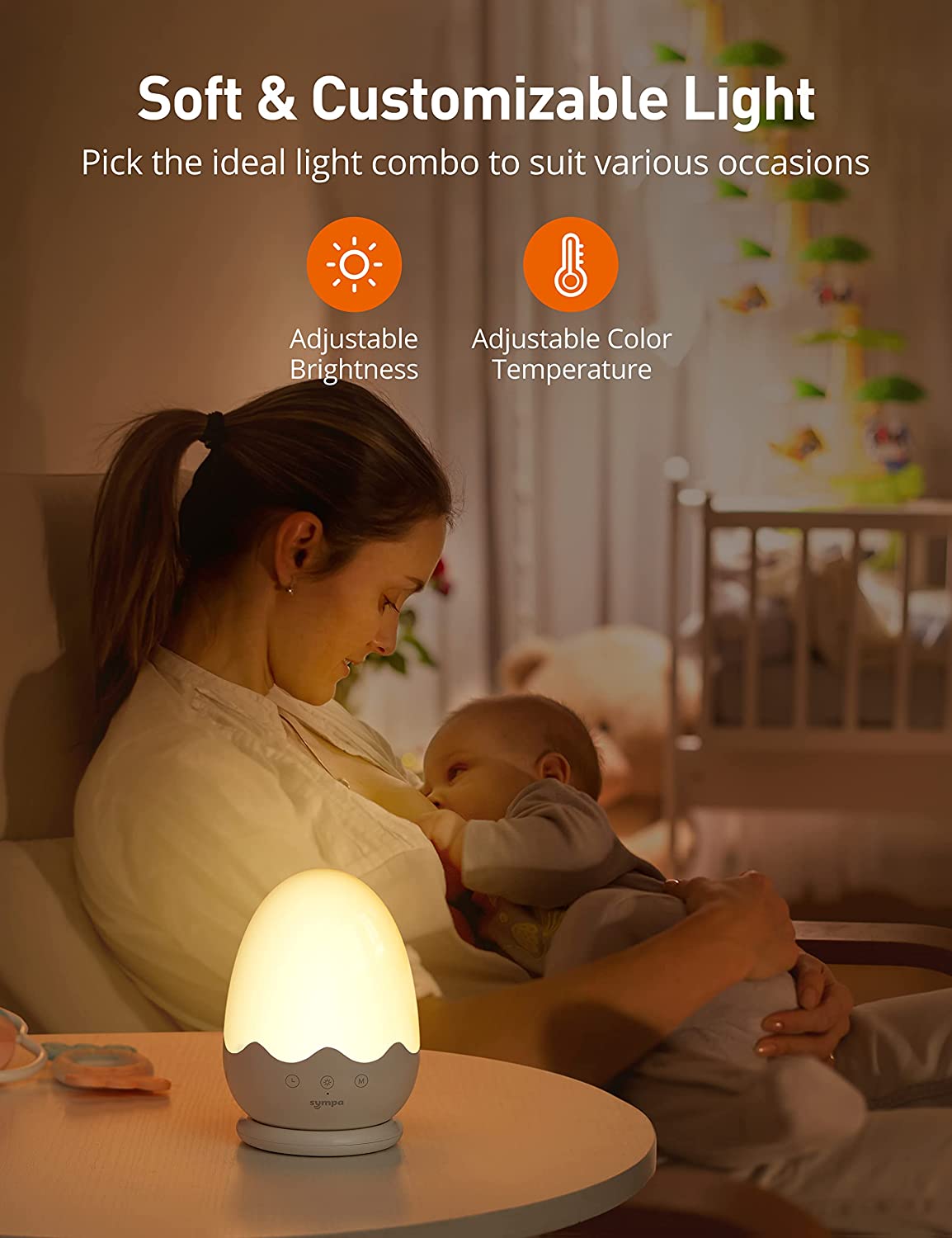 Sympa Nachtlicht Kinder Stilllicht Baby Dimmbar mit 3 Farbtemperaturen und 5 Helligkeitsstufen Nachttischlampe