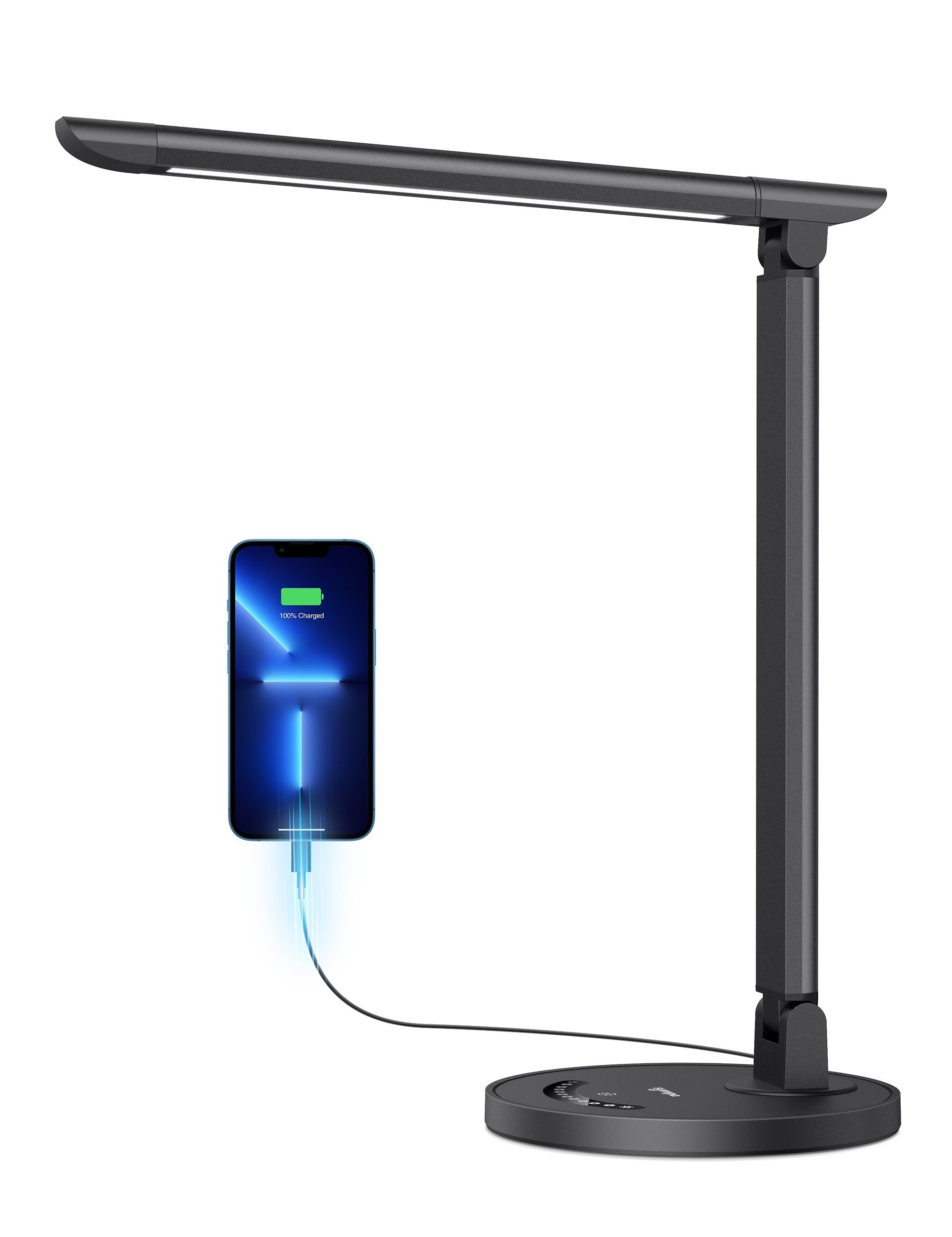 Sympa Schreibtischlampe LED, Tischlampe Dimmbar 5 Farben ,7 Helligkeitsstufen 12W Tischlicht mit USB-Anschluss Memory